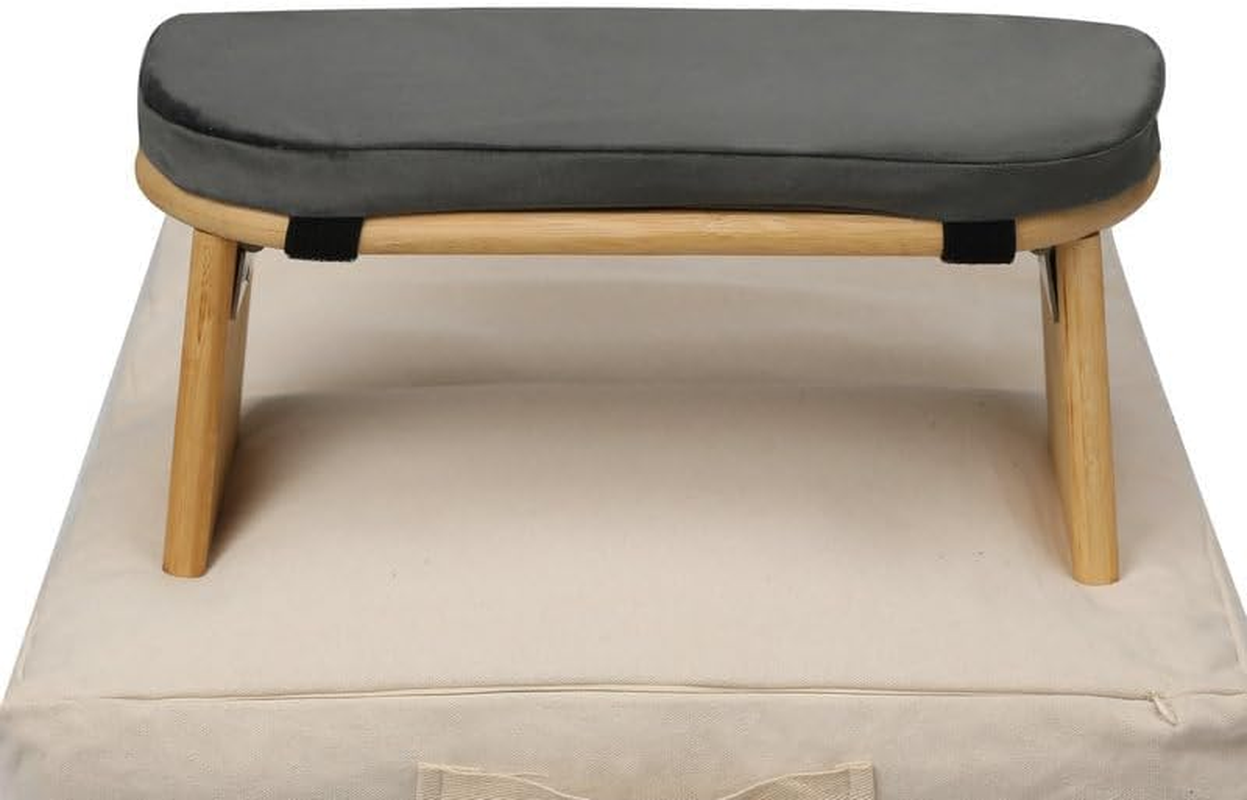 Meditation Bench - Foldable,Ergonomic,Bamboo Kneeling Stool with Premium Velvet Floor Pillow with Bamboo Foldable Meditation Chair,Gray