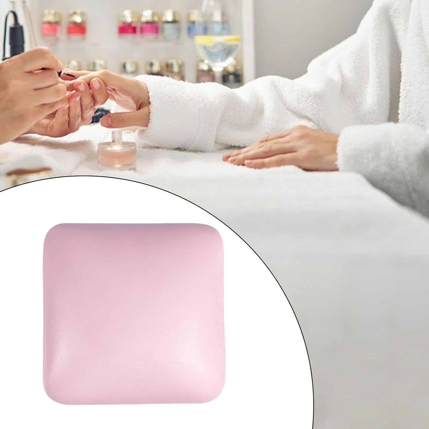 TENOL Nail Elbow Rest Elbow Pad Cushion,Table Desk Station Professional,Microfiber Leather Elbow Hand Rest for Home DIY Manicure, Pink - Marble Pattern image number 6