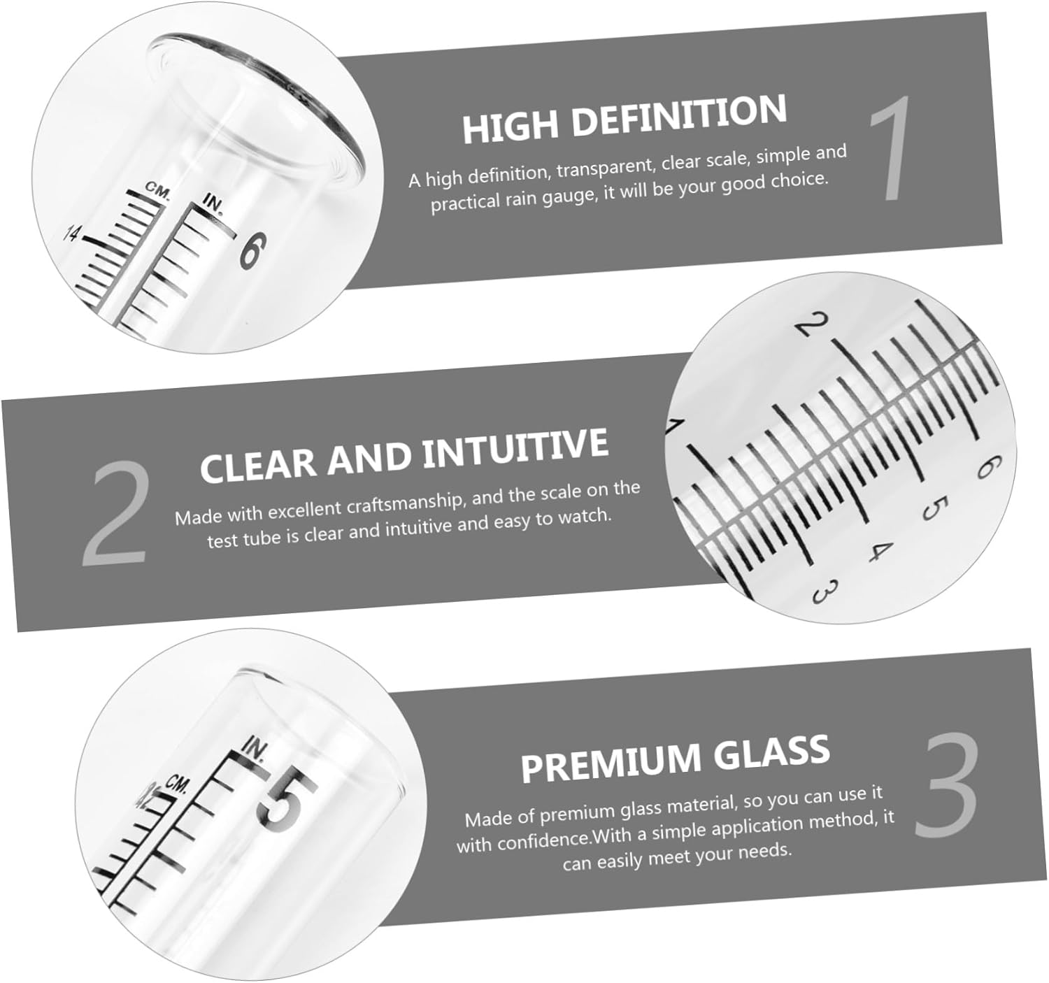 Outanaya 3Pcs Glass Rain Gauge Tubes Accurate Clear Scale Rainfall Measuring Cylinders Outdoor Garden Tool Practical Transparent Rainfall Gauge image number 5
