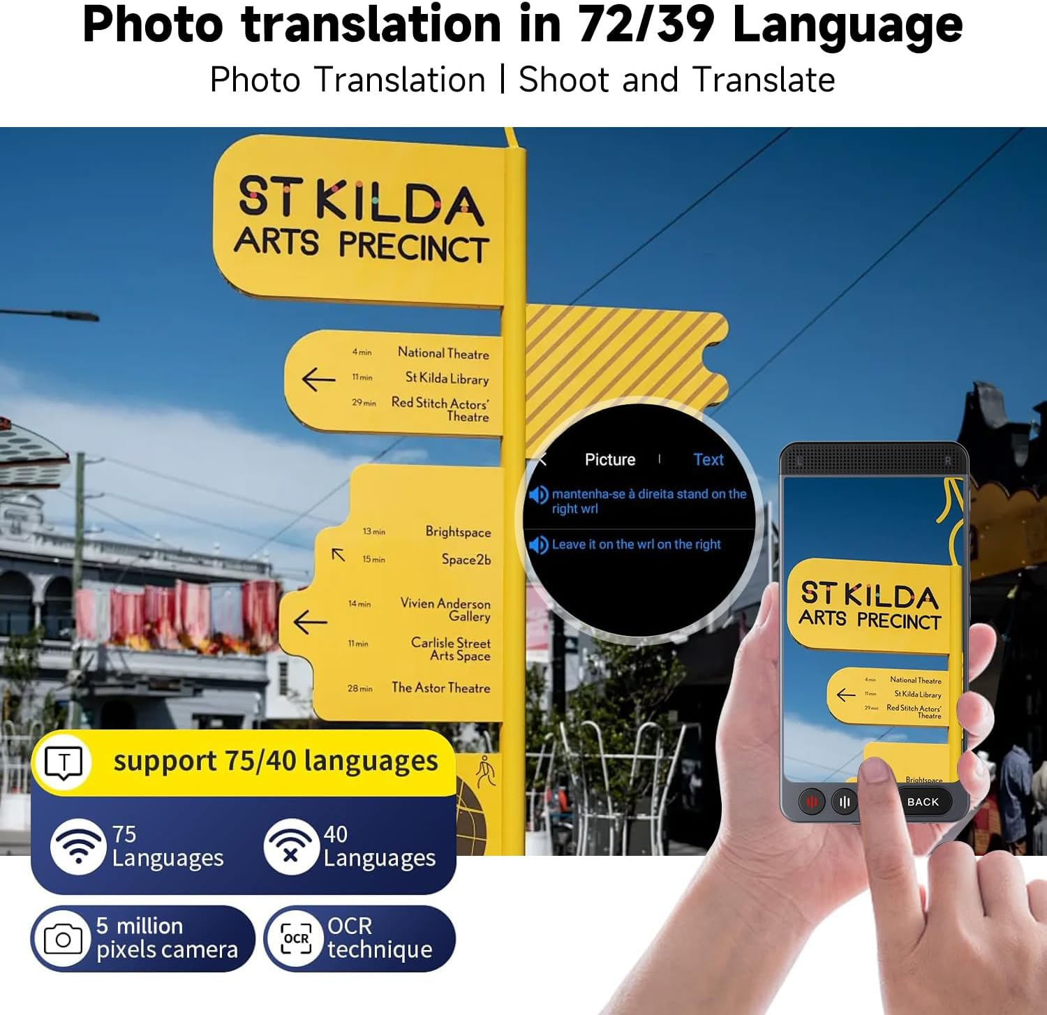 Language Translator Device, Two Way Real-Time Voice/Photo Translator with 142 Languages, Portable Online/Offline Instant Translation for Business Learning Travel, 4.0 Inch HD Touch Screen image number 2