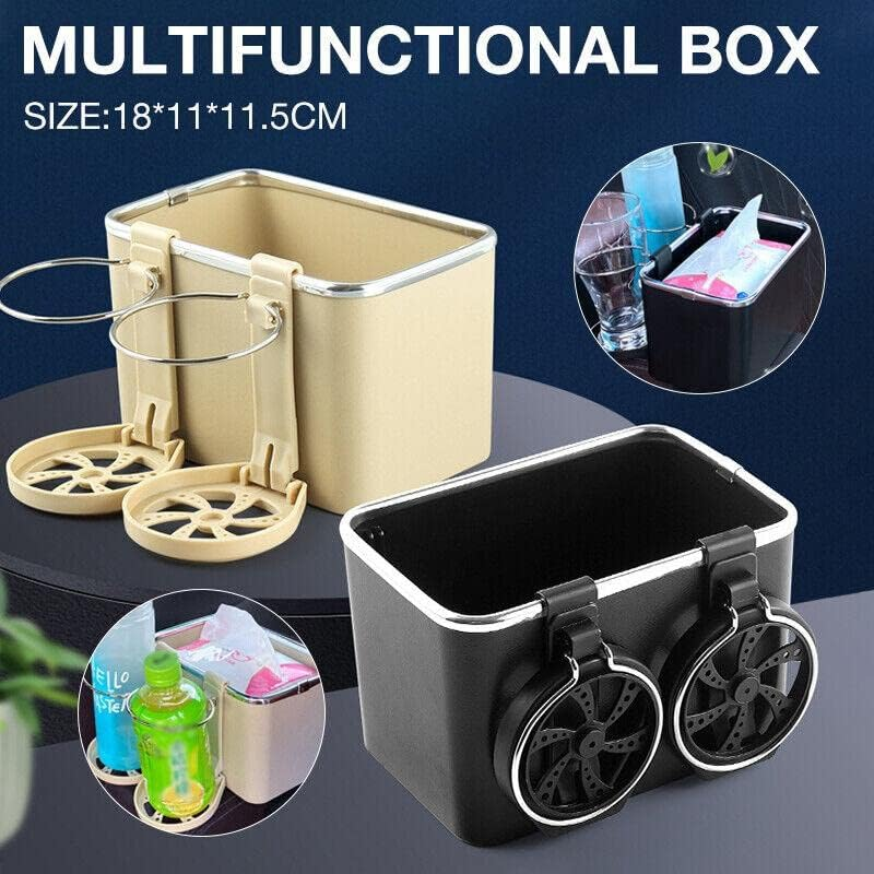 Car Armrest Storage Box Cup Holder Tissue Box Drawer Holders Car Seat Organizer Multifunctional Car Console Organizer with 2 Foldable Cup Holders image number 3