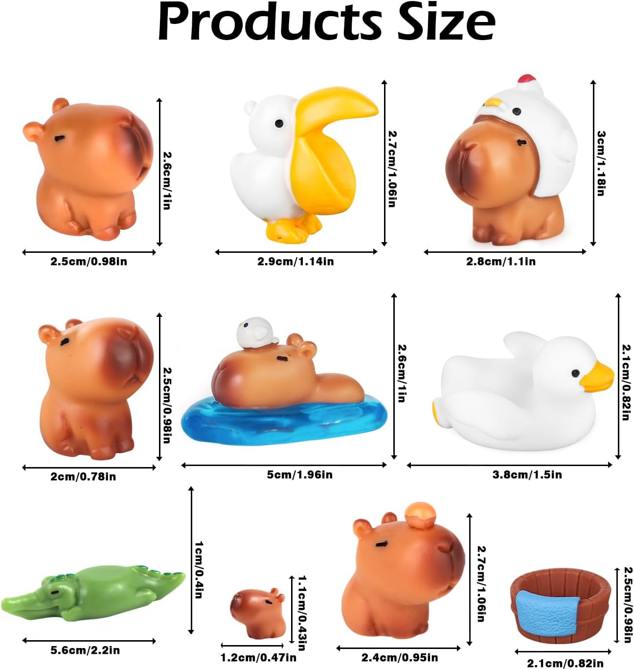 10 Pack Mini Capybara Figures Cake Toppers,Miniature Cute Capybara Fairy Fairy Garden Decoration for Kids Birthday Baby Shower Party Cake Dollhouse Desktop