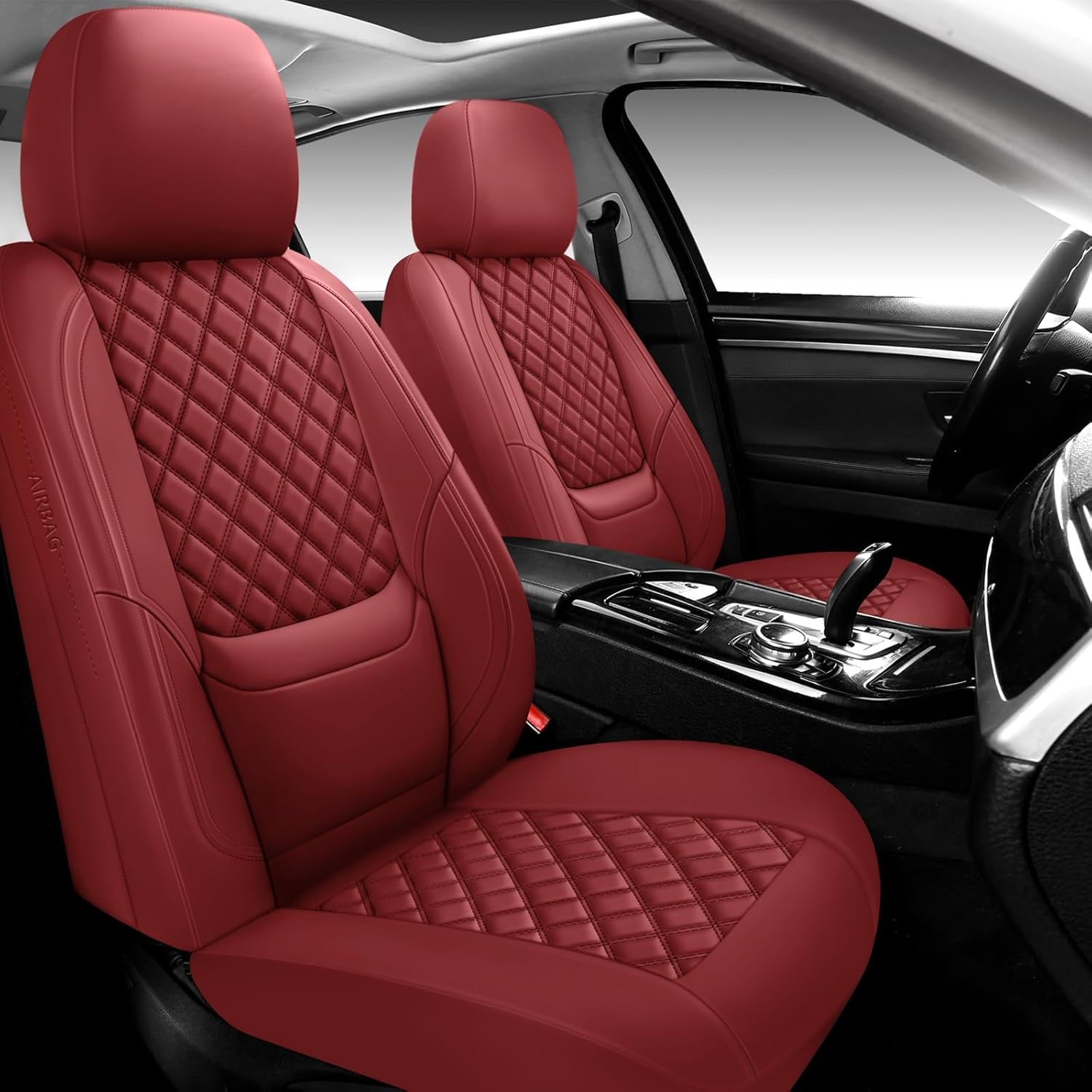 NS YOLO Full Coverage Leather Car Seat Covers Full Set,Waterproof Seat Covers for Cars,Suvs Pick-Up Truck, Car Seat Cushion,Car Seat Protector,Wine Red Seat Cover with 5 Seats image number 1
