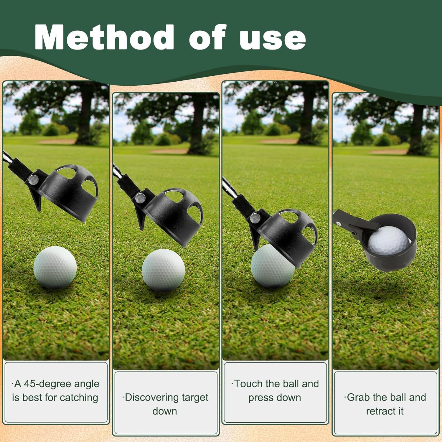 Huakaile Stainless Steel Golf Ball Retriever Telescopic for Water, 78.7" Extendable Golf Ball Grabber with Locking Scoop, Golf Ball Picker Upper Tool Accessories for Golfer Women Men Black image number 2