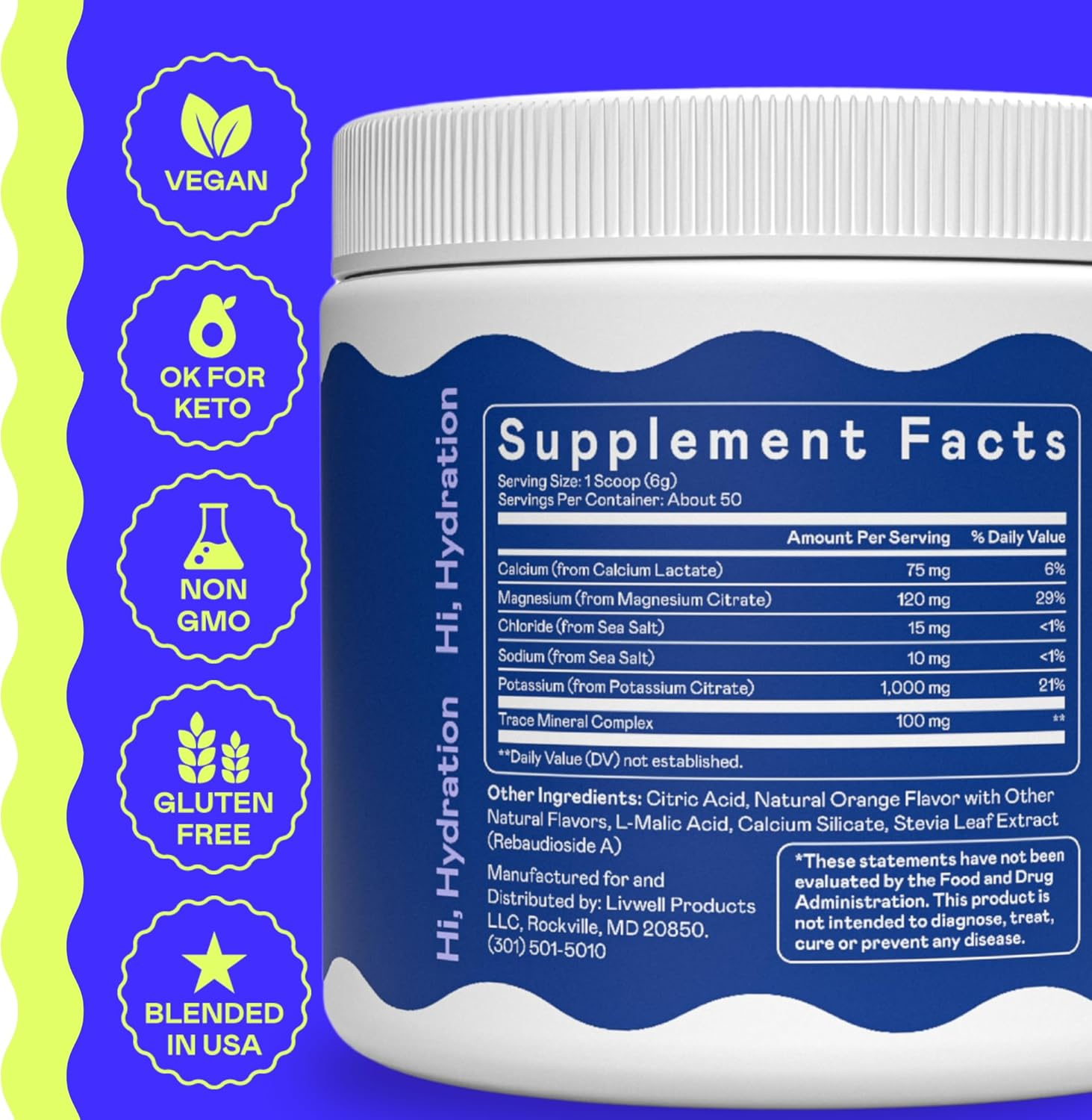 Keto K1000 Electrolyte Powder | Boost Energy & Beat Leg Cramps | No Maltodextrin or Sugar | Orange, Lighter Stevia Taste | 50 Servings