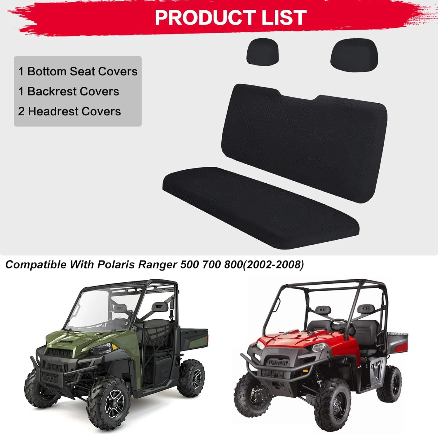 Smotrcc UTV Ranger Seat Covers Compatible with Polaris Ranger 500 700 800 2002-2008, Heavy Duty 1680D Waterproof PU Coating Ranger Seat Cover(4 PCS) image number 5