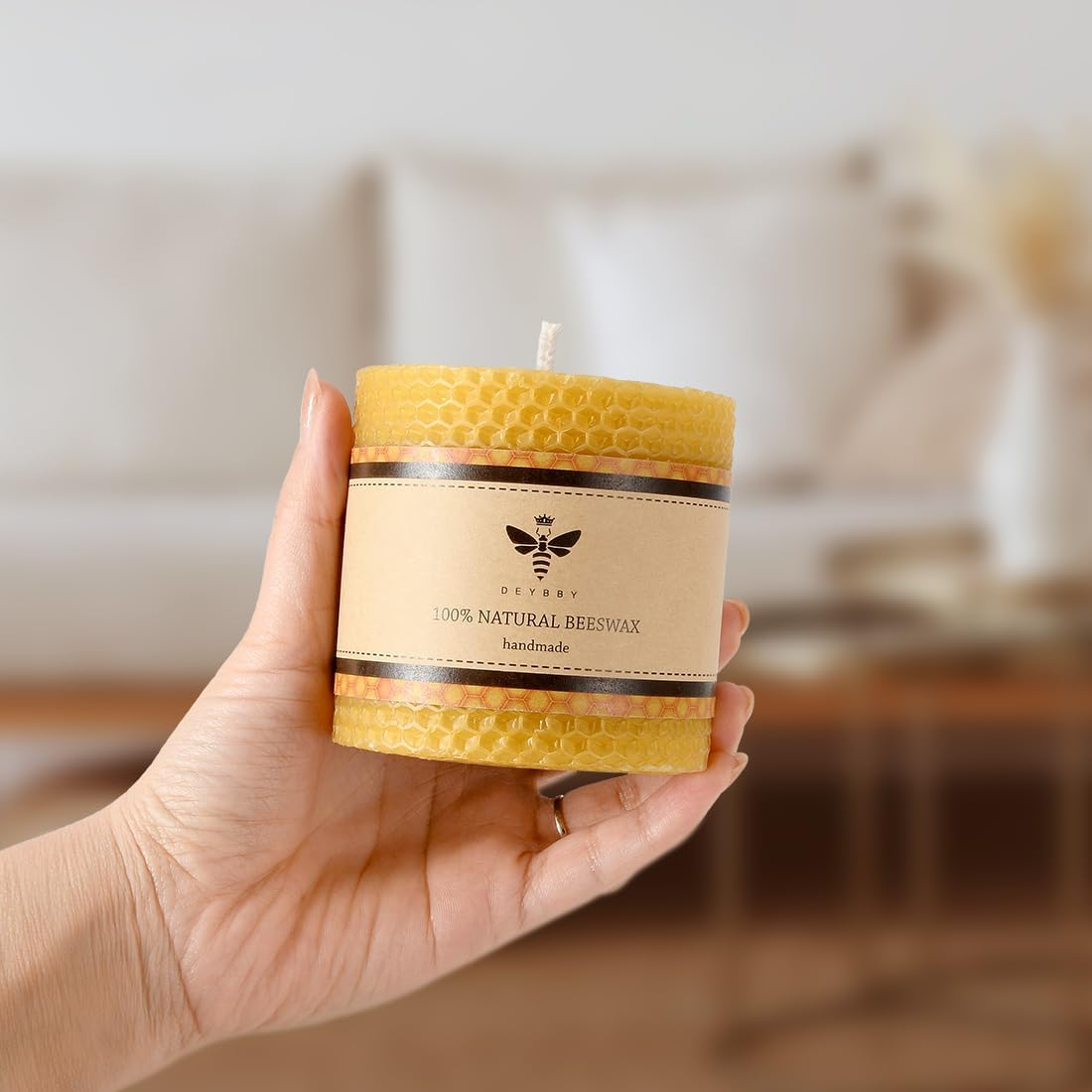 3&times;3 in Beeswax Pillar Candle - Handmade Pure Beeswax Rolled Candle for Gift & Home Decor image number 4