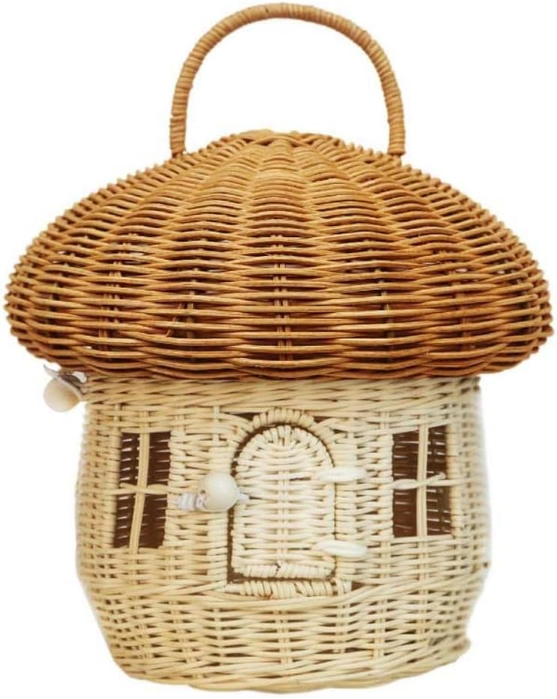 Mushroom Basket with Lid,Handwoven Decorative Storage Box,Decorative Woven Handle Basket Fruit Baskets,For Bedroom,Closet,Shelves,Laundry & Toy Storage,Photography Props,Eco-Friendly & Durable
