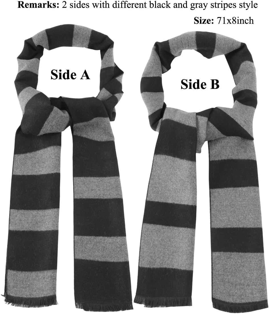 ATAYOU 4 Pcs Mens Halloween Cosply Costume Accessories Set with Black Gray Striped Scarf Fake Nose Latex Bald Cap, Black and Gray image number 2