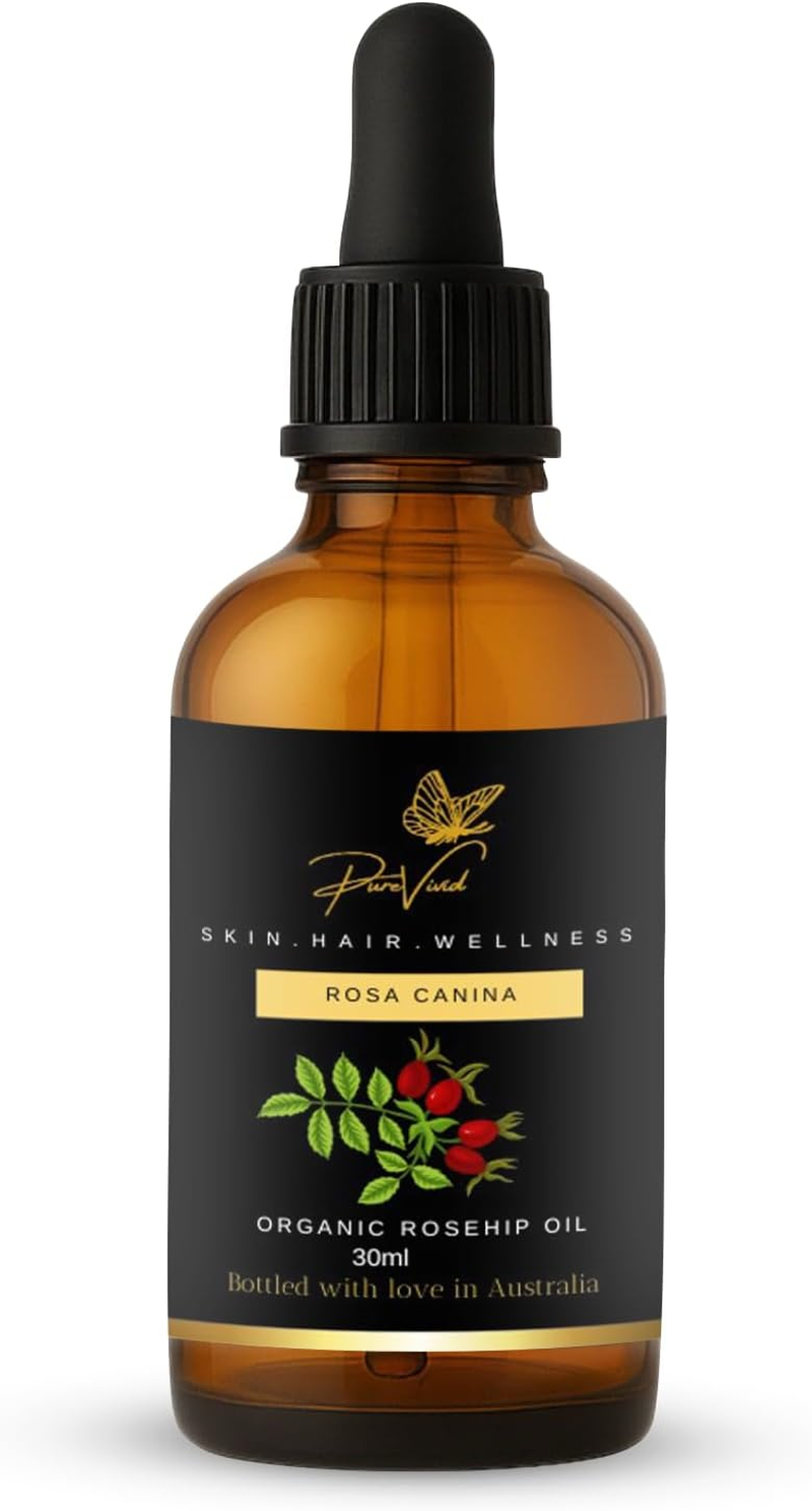 Pure Vivid Organic Rosehip Seed Oil 30Ml &ndash; 100% Pure Cold Pressed | Natural Unrefined Carrier Oil for Face, Skin, Hair & Nails | Non-Gmo |Oil for Daily Use | Amber Dropper Bottle image number 1