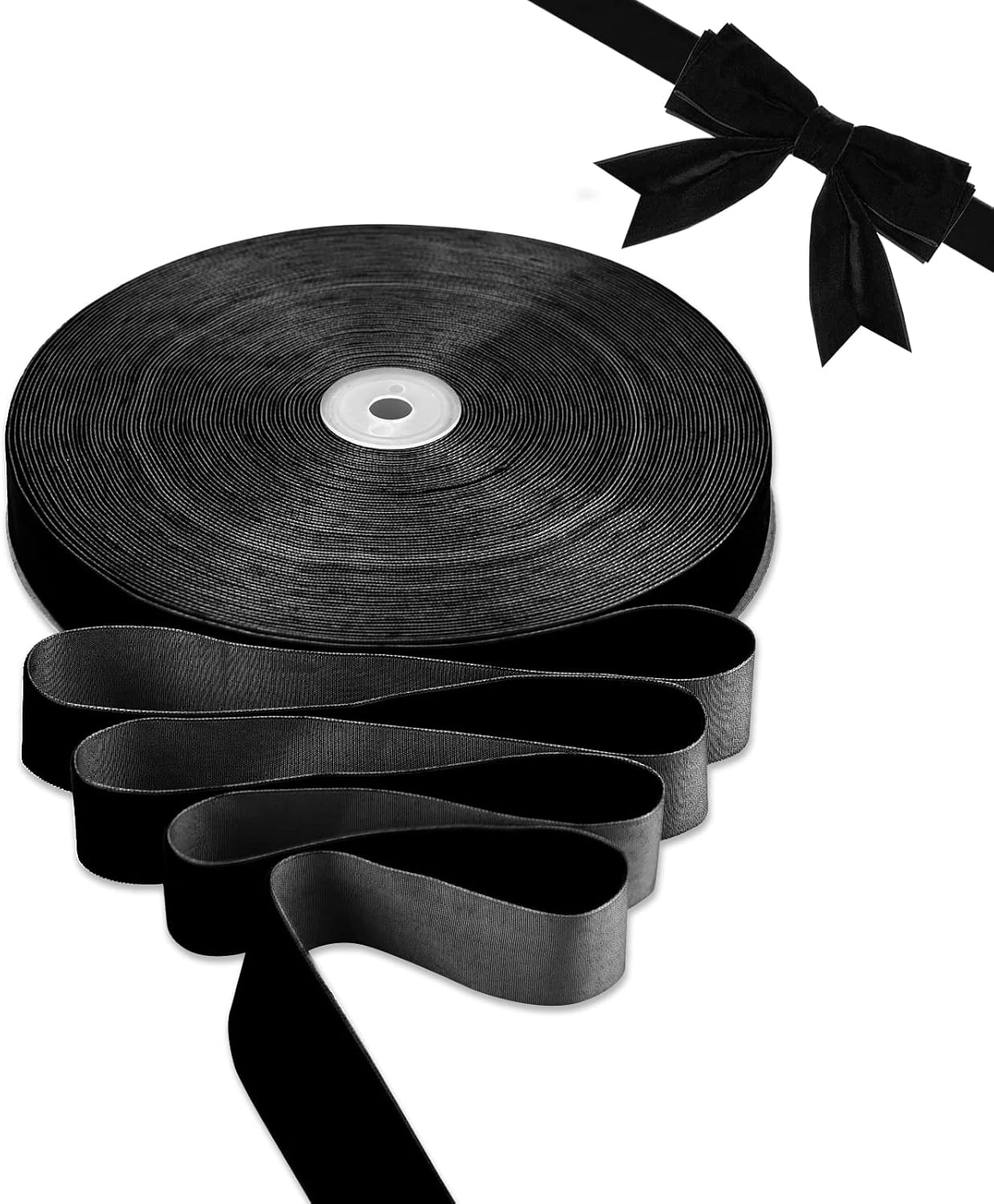 Black Velvet Ribbon 1 Inch X 30 Yards Vintage Nylon Velvet Wired Ribbon with Spool for Gifts Wrapping Home Decor Wedding Decorations DIY Crafts Projects