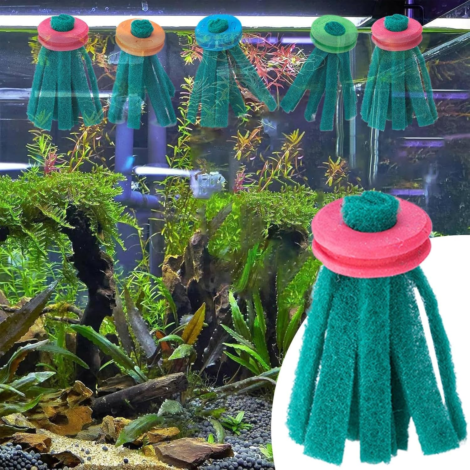 Aquarium Breeding Mop Set - 10 Pieces Floating Fish Spawning Tools with Buoyant Foam Ring | Durable Reusable Hatchery Spawning Aid for Betta, Guppy, Goldfesh, Koi, Shrimp, and Aquatic Pets in Indoor image number 3