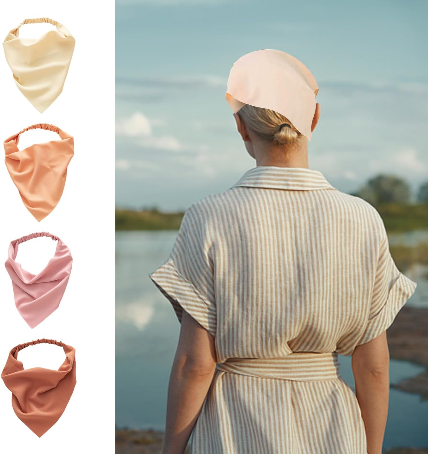 8 Plain Triangular Hair Bands, Stretch Headscarves, Bohemian Chiffon Hair Accessories, Women and Girls Hair Bands, Suitable for Yoga, Parties and Daily Styling. image number 3