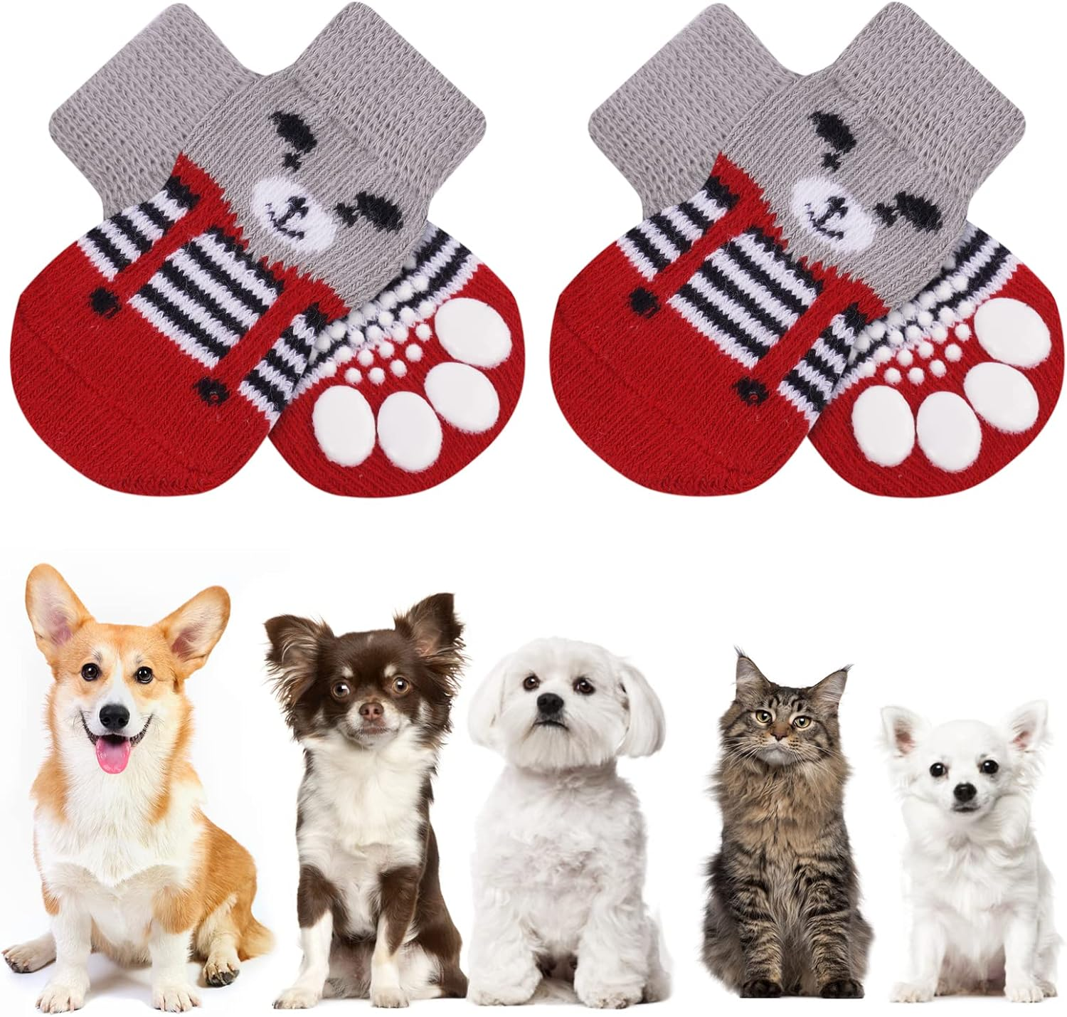 AUAUY 2 Pairs of Indoor Non-Slip Socks for Dogs, Soft Pet Protection, Non-Slip Socks Dog with Velcro Fastening, Hardwood Floors Indoors, Dog Socks for Small, Medium, Large Dogs, M