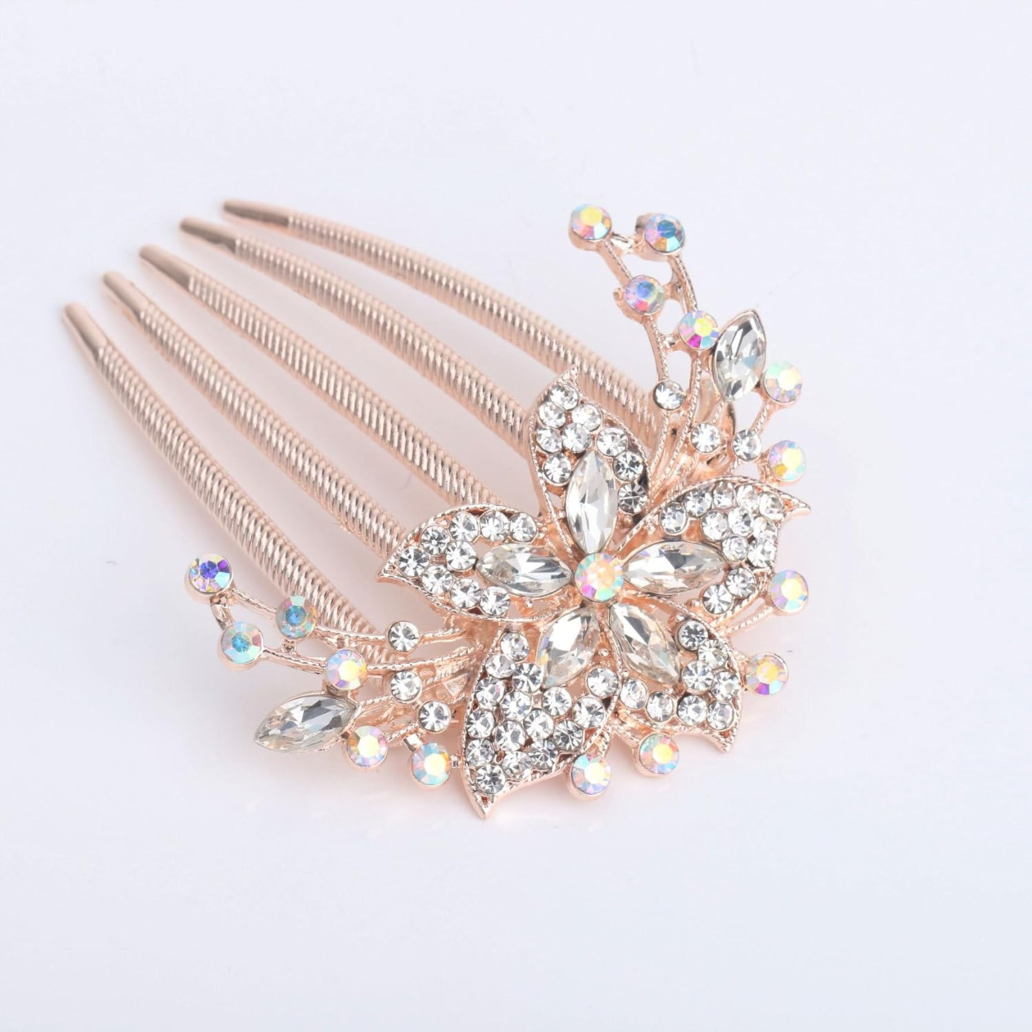 Kuuguu Flower Bridal Combs, Floral Side Combs Crystal Rhinestones Wedding Hair Accessories for Women, 4 PCS image number 4
