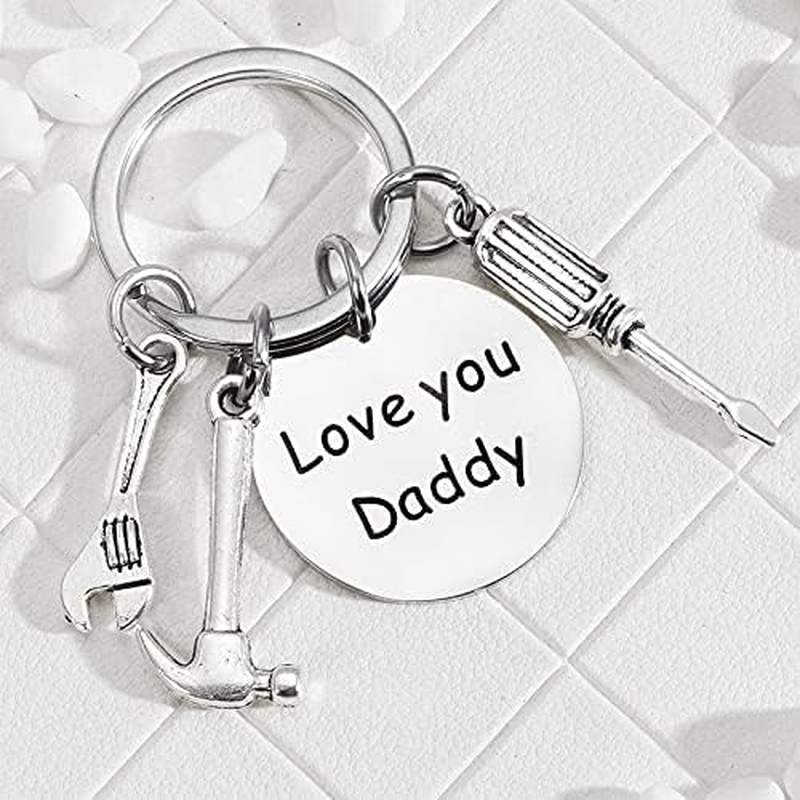 Dad Christmas Birthday Gifts Keychain from Daughter Son Love You Daddy Keyring for Dad Father Stepdad Daddy from Kids Stepdaughter Stepson Funny Keychains image number 1