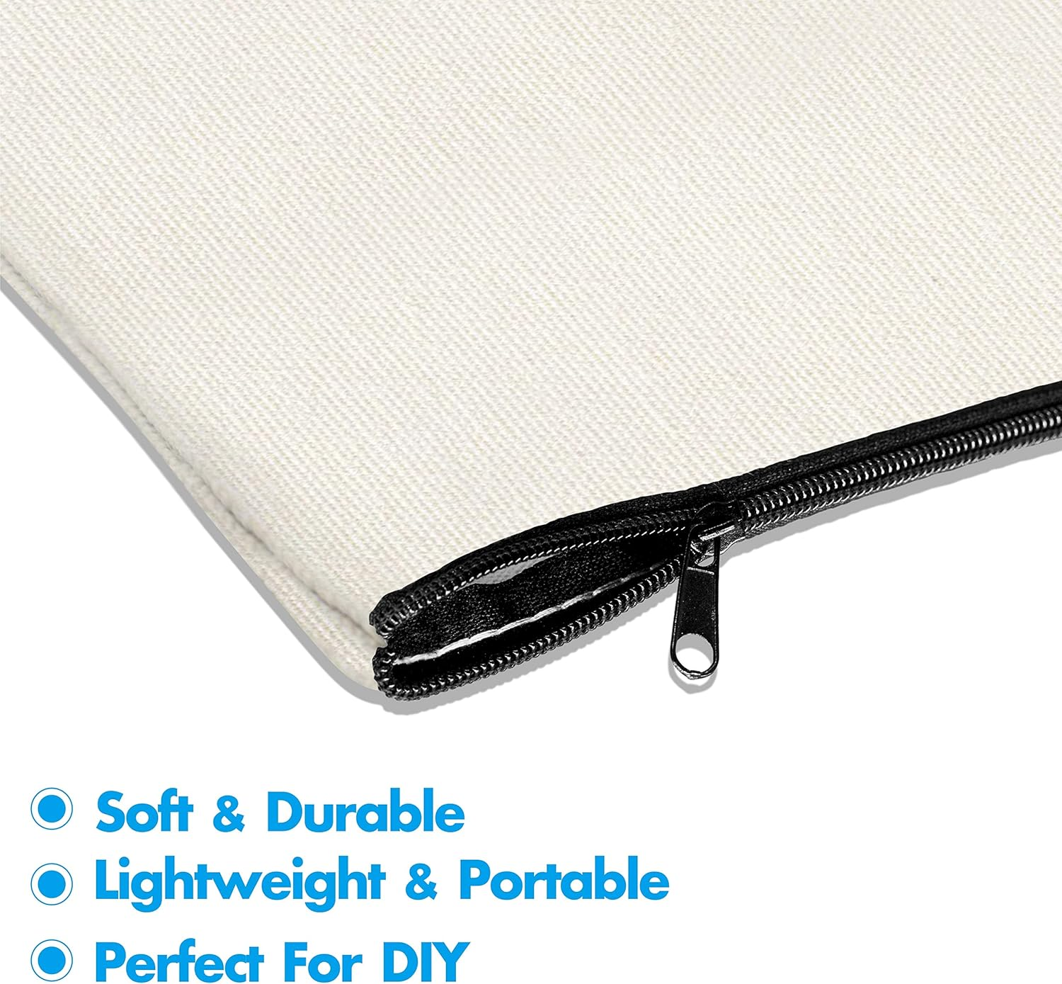 Vantasii 15 Pack Blank Cotton Canvas DIY Craft Zipper Bags Pouches Pencil Case for Makeup Cosmetic Toiletry Stationary Storage (Off White, 8.3&rdquo; X 4.7&rdquo;) - Black image number 2