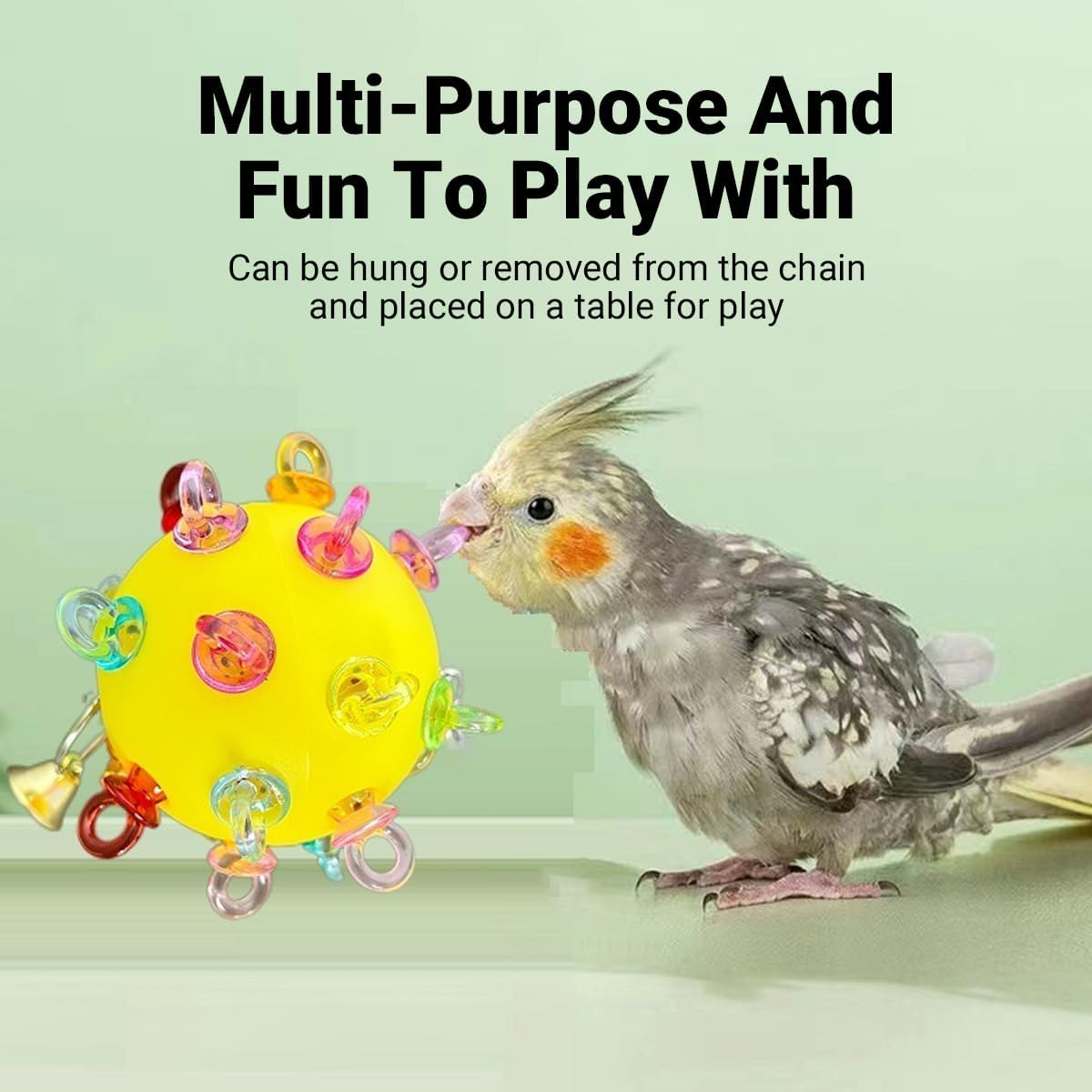 Jade Deals Parrot Bird Toy, Boredom Relief Hanging Ball with Colorful Rings & Bells, 12.99 Inches Length, Suitable for Budgerigars; Cockatiels; Sun Conures, Interactive Chewing Vent Toy image number 1