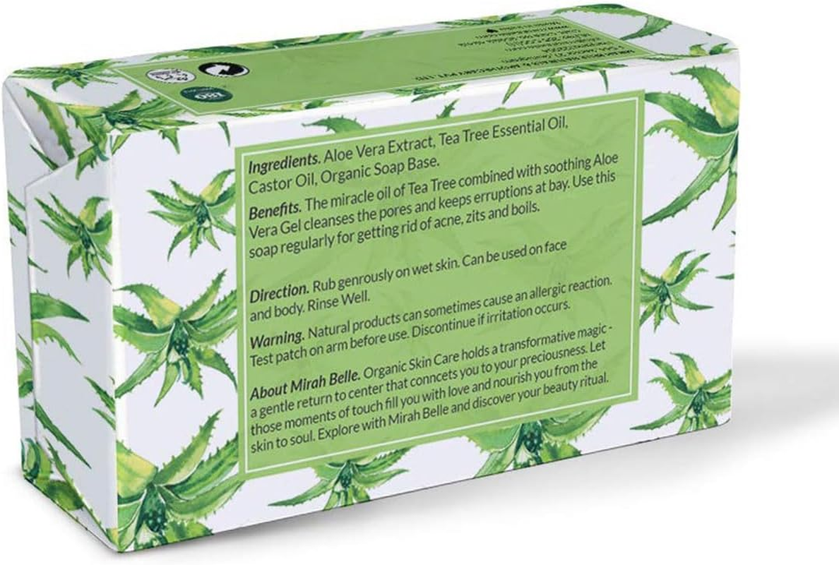 Mirah Belle - Organic Aloe Vera - Tea Tree anti Acne Soap Bar -(Pack of 6-125 Gm) - Acne and Infection Prone, Dehydrated Skin. SLS, Paraben, Gmo-Free, 750 Gm