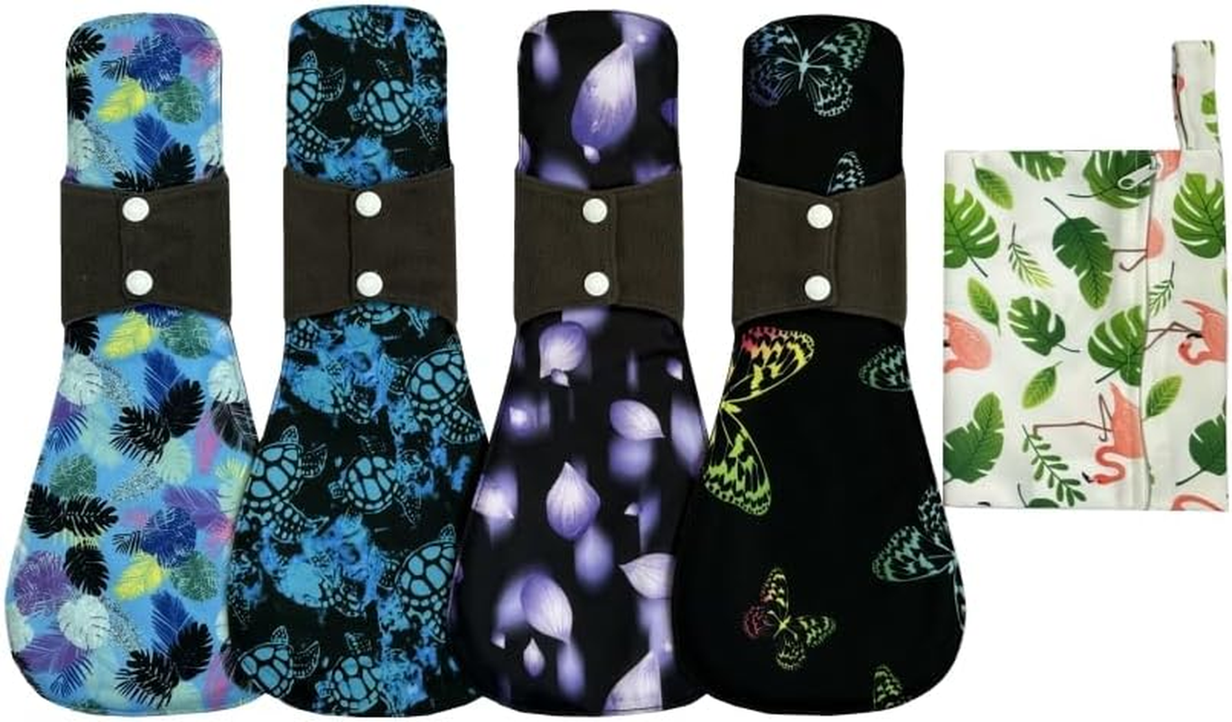 5Pcs Set 1Pcs Mini Wet Bag + 4 Pieces 14 Inch Overnight Charcoal Bamboo Mama Cloth/Menstrual Pads/Reusable Sanitary Pads (Flamingo) - Corn Field image number 2
