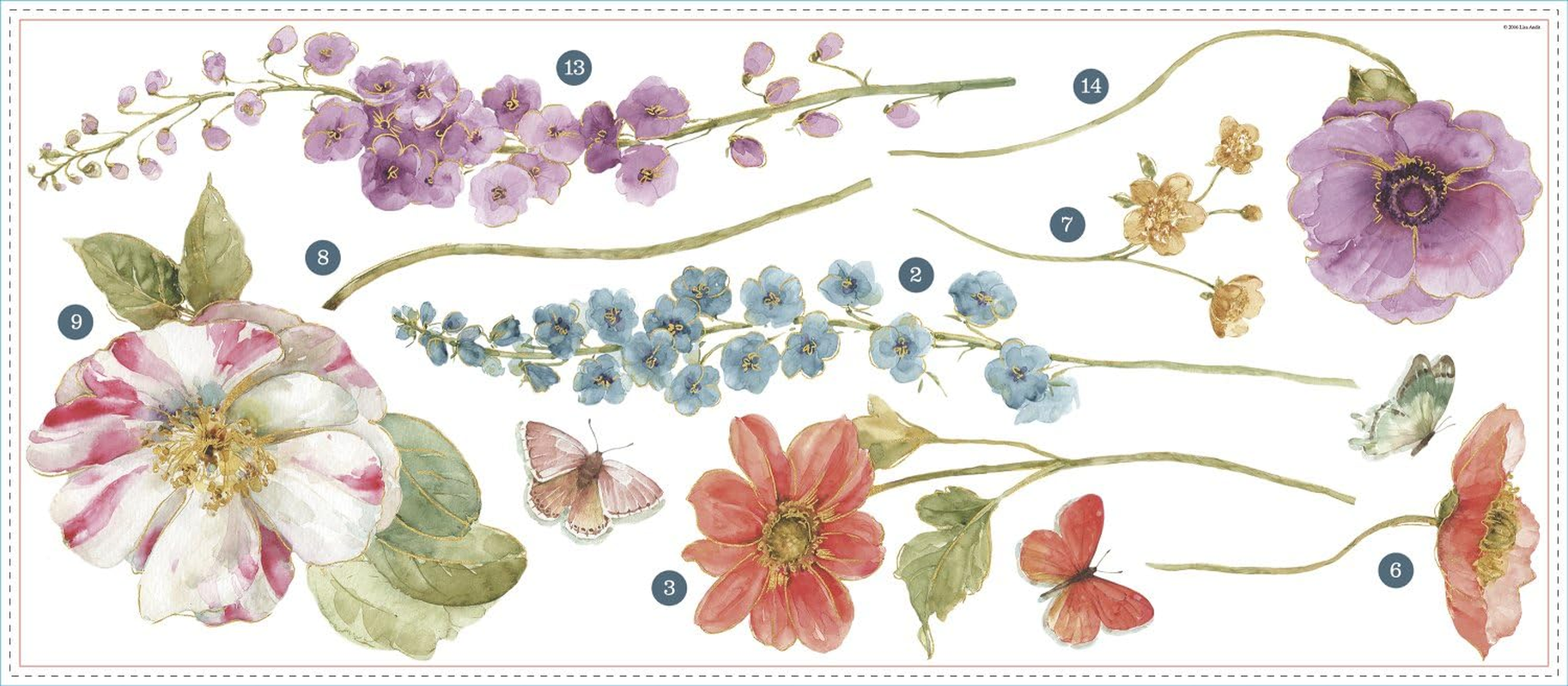 Roommates RMK3261GM Lisa Audit Garden Flowers Peel and Stick Giant Wall Decals image number 2