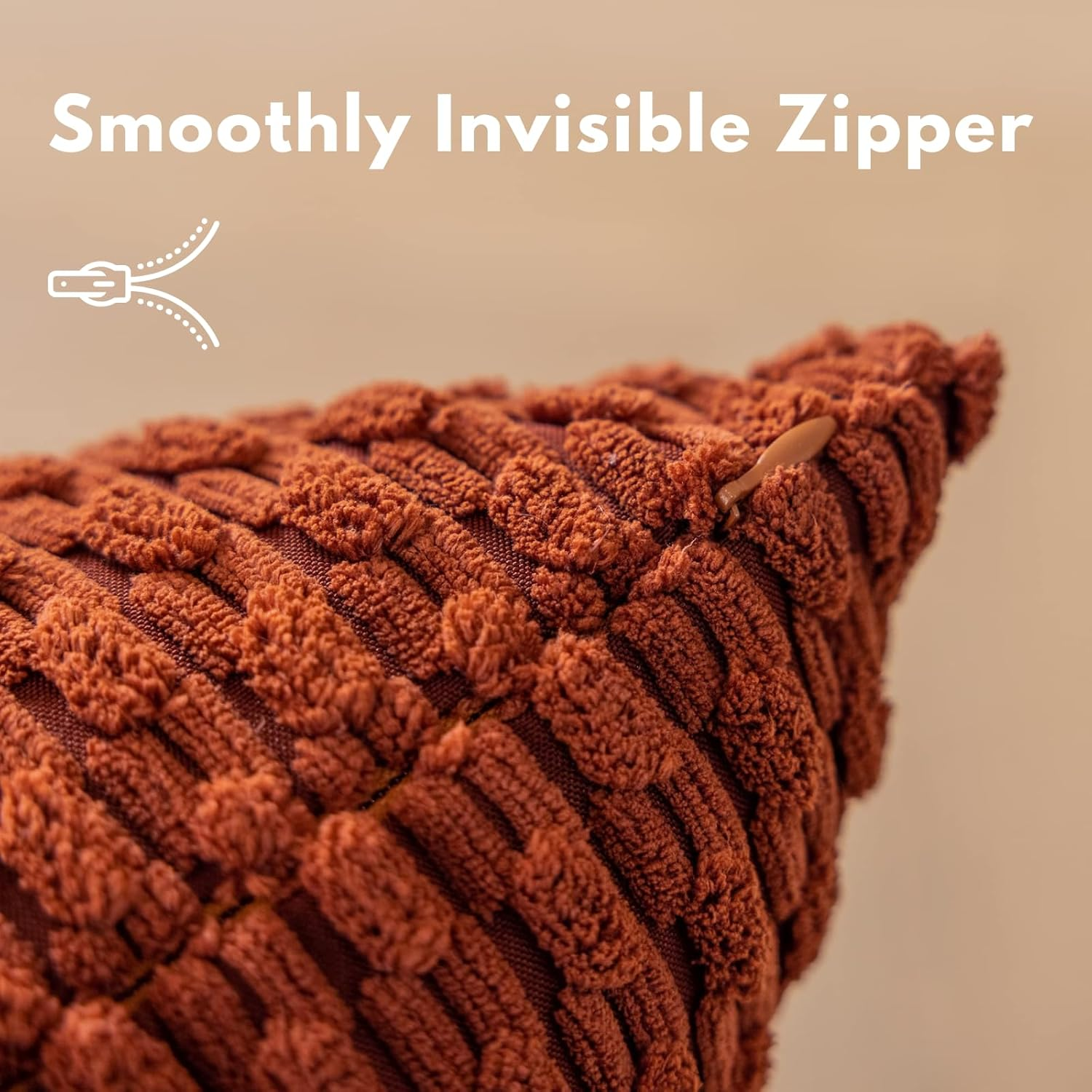 2 Packs Throw Pillow Covers Corduroy, Decorative Lumbar Pillow Covers, JOMWEN Super Soft Boho Striped Cushion Covers for Couch Bed Sofa Livingroom (Rust, 45 X 45 Cm) image number 1