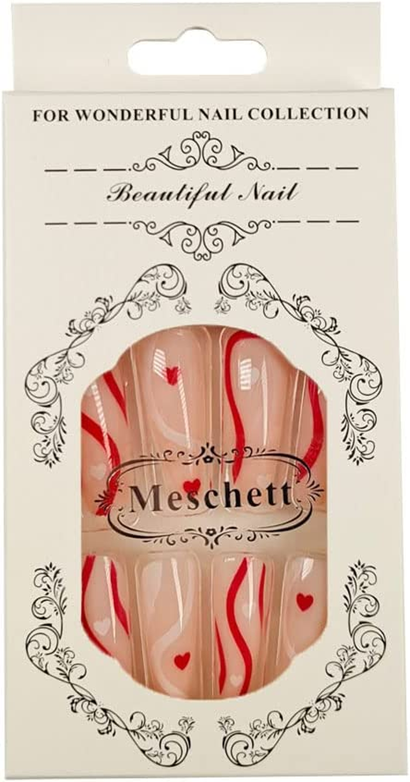 Glossy Pink Ballerina False Nails Long Coffin Press on Nails Full Cover Artificial Nails with Swirl Heart Design for Women and Daily Decoration 24PCS image number 1