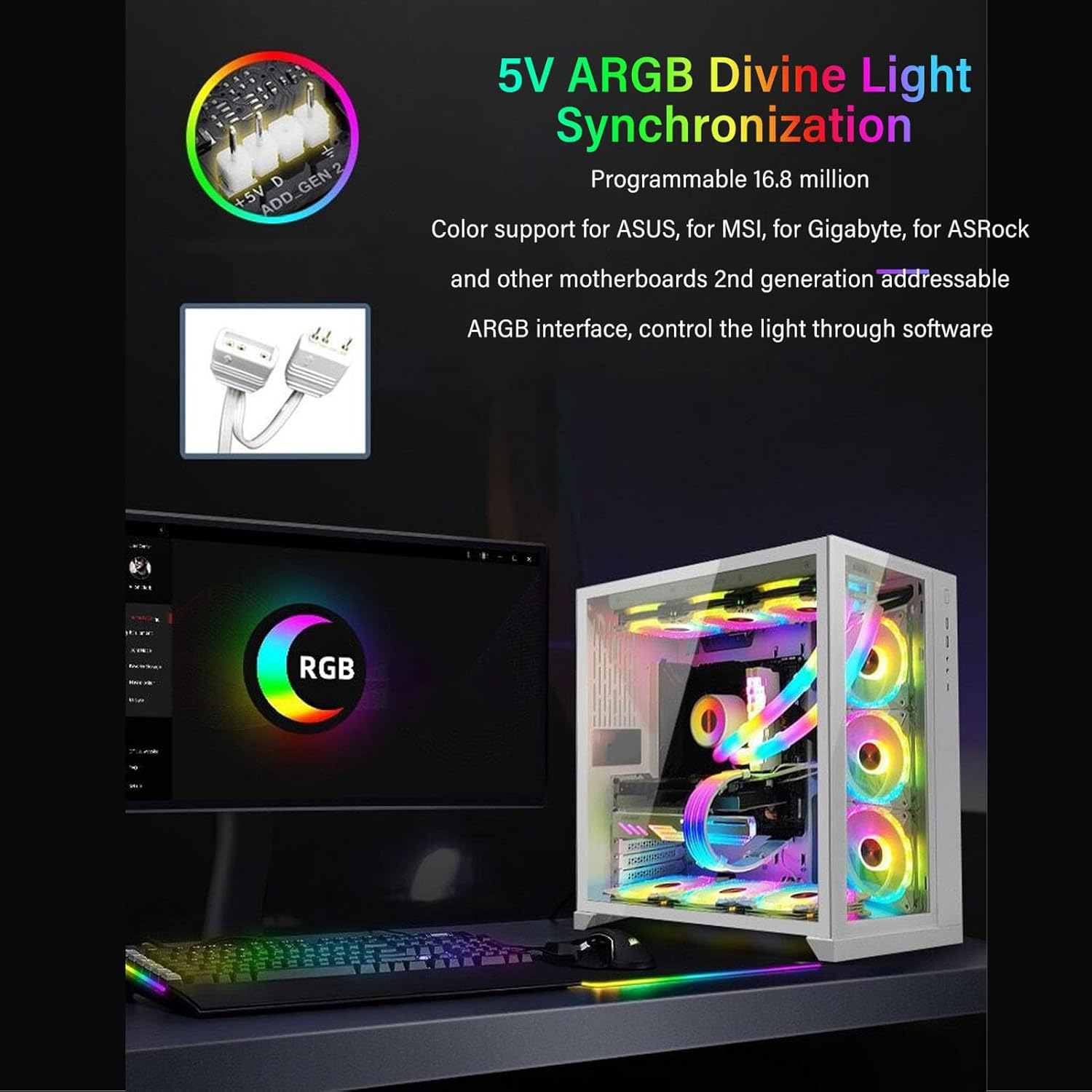 2Pcs ARGB Water Cooling Tube, 360&deg; Panoramic DIY Soft Light Water Cooled Pipe with 35 ARGB Lamp Beads, 5V 3Pin Programmable Sync Water Cooling Tubing for Computer Case image number 1