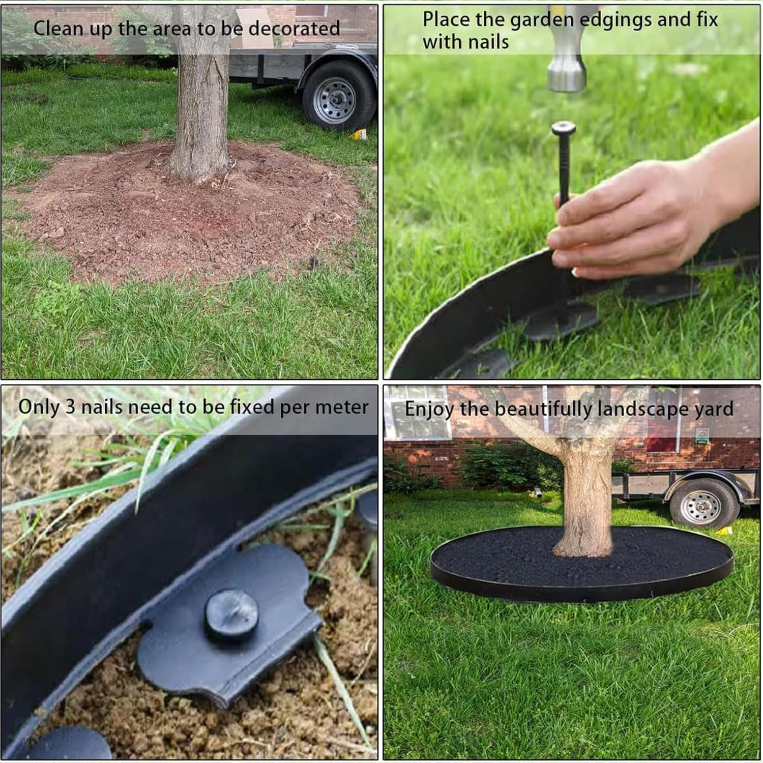 Black Landscape Edging Kit, Flexible Lawn Border with 30 Anchoring Spikes, Garden Plastic Borders for Landscaping, Grass Flower Beds, Pavement,Yard, Pathway, 1000 * 10Cm image number 4