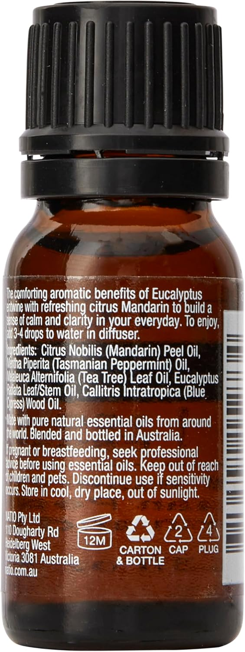 Natio Australia Australiana Pure Essential Oil Blend - Rainforest 10Ml - 100% Pure & Natural Essential Oil Blend - Mandarin, Eucalyptus, Tasmanian Peppermint, Tea Tree & Blue Cypress - Vegan Friendly & Made in Australia image number 4