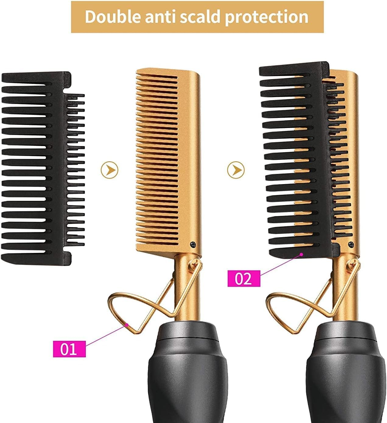 Electric Heat Comb/Hair Straightener with AU Plug, Ceramic Pressing Comb, Portable Curling Iron, High Heat, Auto Shut-Off image number 3