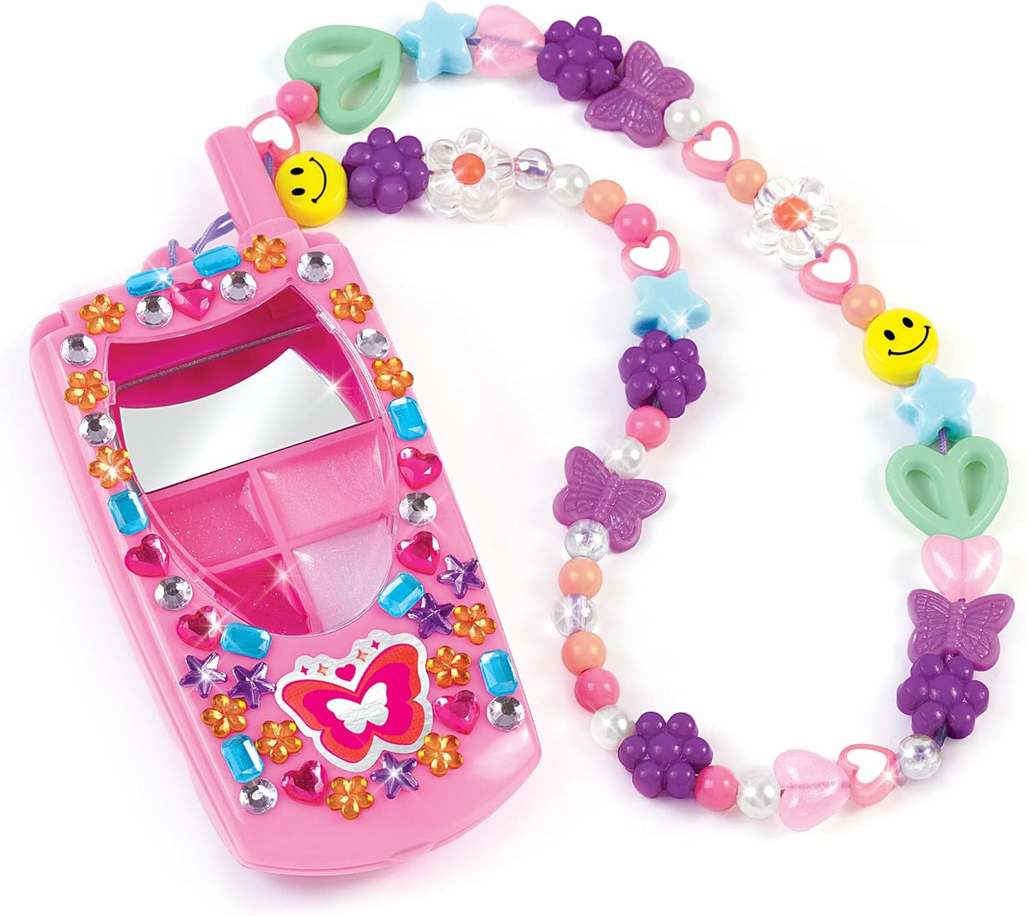 3C4G Make It Real Flip Phone Lip Gloss Set & DIY Lanyard - 7 Strawberry-Scented Lip Gloss Colors - Decorate with Gems & Stickers - Fun Makeup Kit for Girls for Kids Ages 6+ image number 3