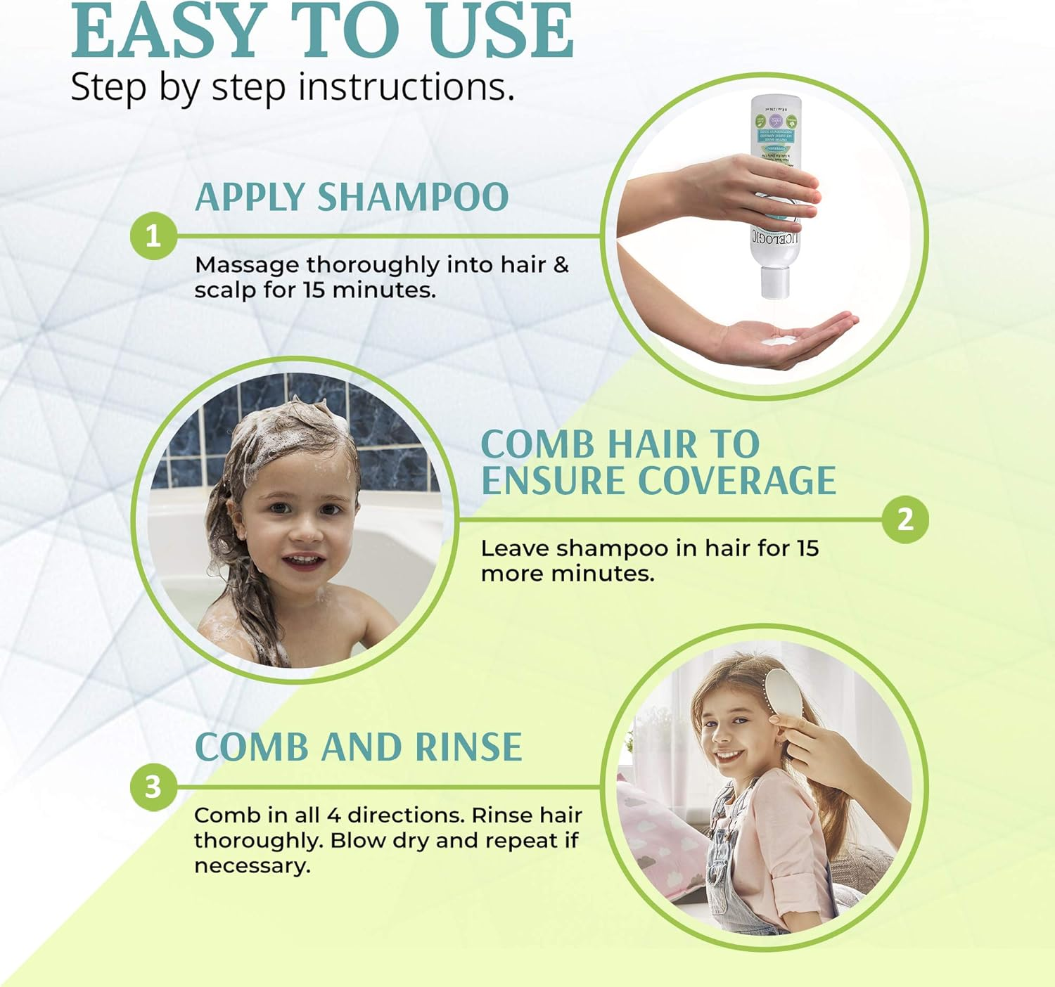 Licelogic Clear & Free Lice Treatment Shampoo - Independently Tested and Proven to Destroy Both Lice and Nits on Contact. Pesticide Free, Non-Toxic, Peppermint Scent - 16 Treatments per Bottle - 240Ml image number 1