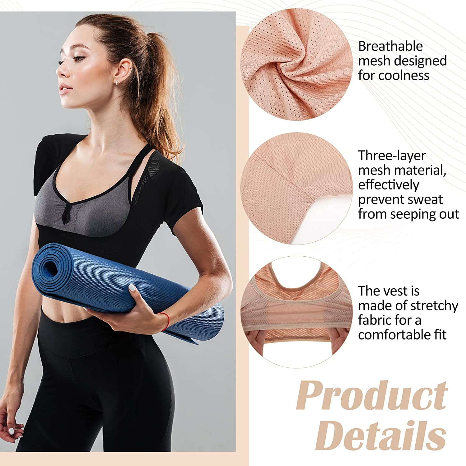 Handepo 6 Pcs Underarm Sweat Vest Breathable Pads Armpit Proof Shirt Washable for Woman Girls Ladies Protector (Large) image number 4