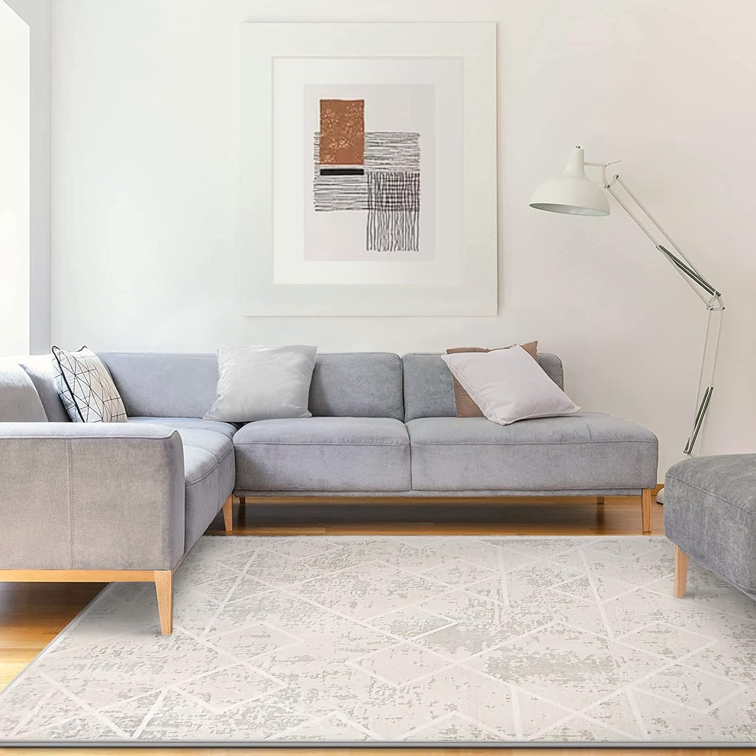 Area Rugs Moroccan Geometric Stripe Rug for Living Room Bedroom Floor Mat Washable Rug Soft Non-Slip Carpet Imitation Cashmere Indoor Rugs Home Decor (Ivory,200 X 250Cm) image number 5