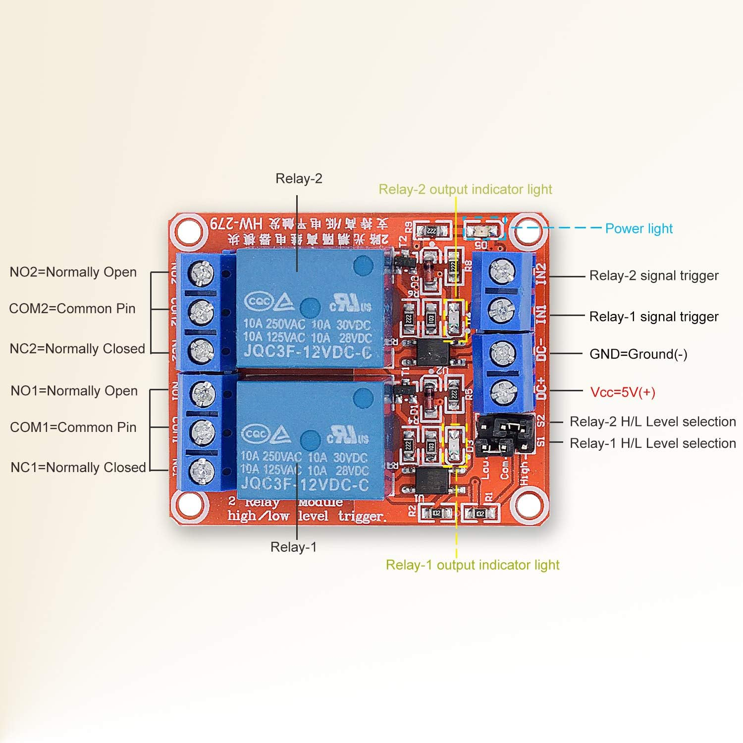 DC 12V Relay Module 2-Channel Relay Switch with Optocoupler Isolation High/Low Level Trigger image number 1