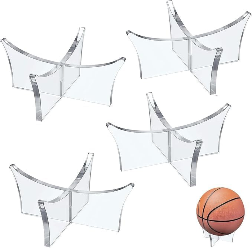 4 Pack Acrylic Sports Ball Display Stands for Basketball, Football, Volleyball, Rugby and Soccer(Transparent, 9 X 6.5 Cm)