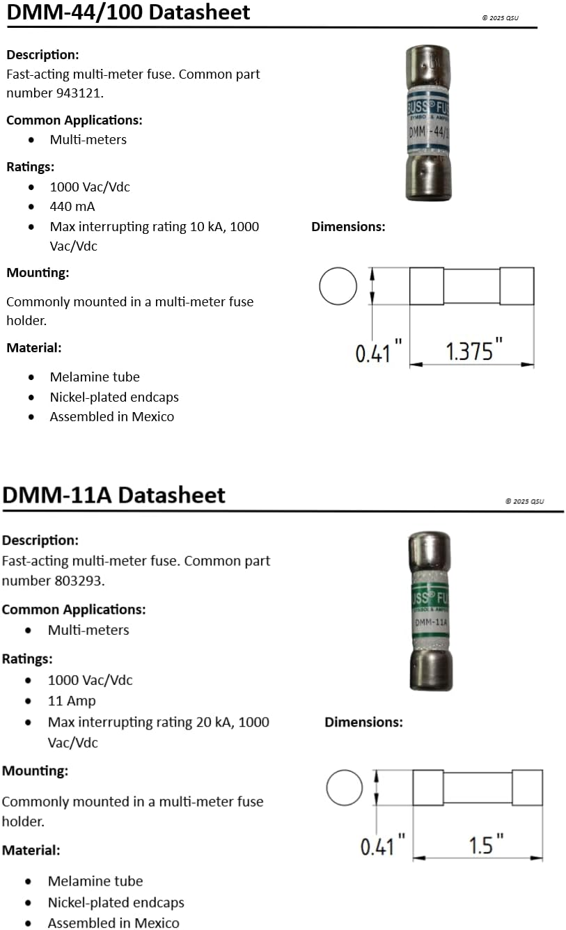 DMM-11A & DMM-44/100 Multi-Meter Fuse Combo Pack 803293 943121 image number 5