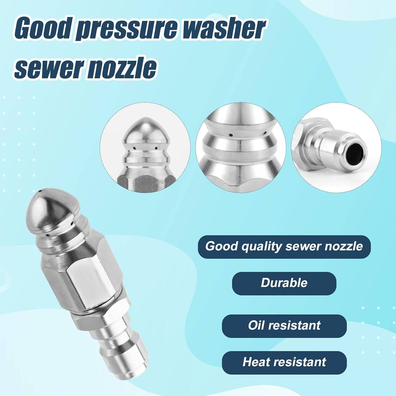 8Pcs Sewer Jetter Nozzle Kit with 1/4" NPT Quick Connectors & Tape, Stainless Steel Pressure Drain Jetter Hose Nozzle for Pressure Washer Sewer Cleaning Tool 5000 PSI image number 4