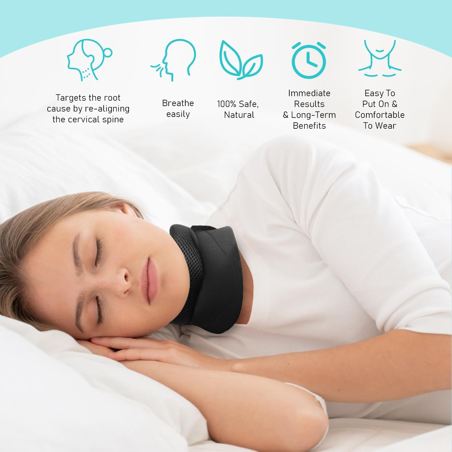 Anti Snoring Neck Support Brace &ndash; Adjustable Cervical Neck Brace & Collar for Pain Relief, Neck Traction Device for Sleeping &ndash; Ergonomic V-Shaped Design, Breathable Ice-Silk Fabric (42Cm) image number 2