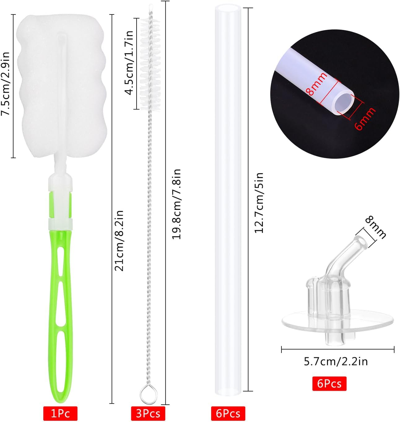 Hysagtek 16 Pcs Thermos Straws Replacement Set for Kids Funtainer 12 Ounce, 6Pcs Thermos Replacement Straws, 6Pcs Silicone Straw Stems, and 3Pcs Straw Cleaning Brushes with Bottle Cleaning Brush image number 6