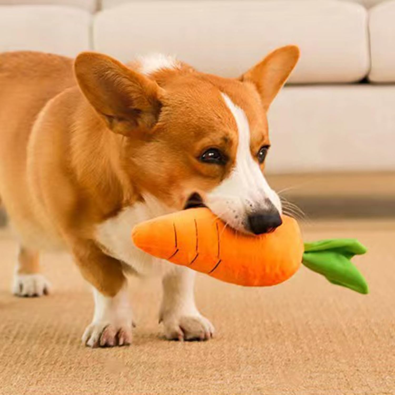 Best Pet Supplies Crinkle Dog Toy for Small, Medium, and Large Breeds, Cute Carrot with Soft Squeaker, Carrot Shape Pet Plush Toy with Sound, Bite-Resistant Soft Comfortable Dog Toys image number 4