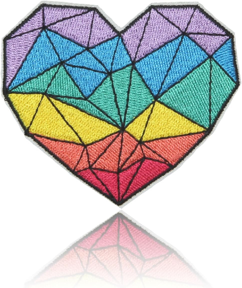 HEYTRCO Large Colorful Grid Heart Iron on Patches, Cute Delicate Embroidered Repair Patches for Clothes, Custom Trendy Pride Fashion Applique for Hats, Jeans, Jackets, Bags, Backpacks, Dress, Shoes image number 1
