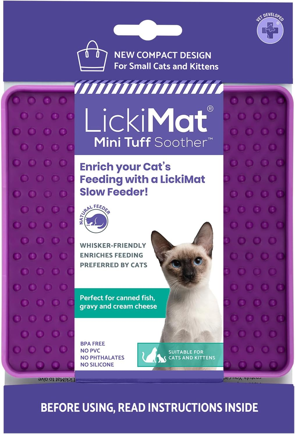 Lickimat Cat TUFF Mini Buddy - Durable, Classic, and Modern Feeding Fun for the Whole Family - Interactive Slow Feeder for Cats - Ideal for Wet or Dry Treats - Enrich Your Cat'S Mealtime Experience