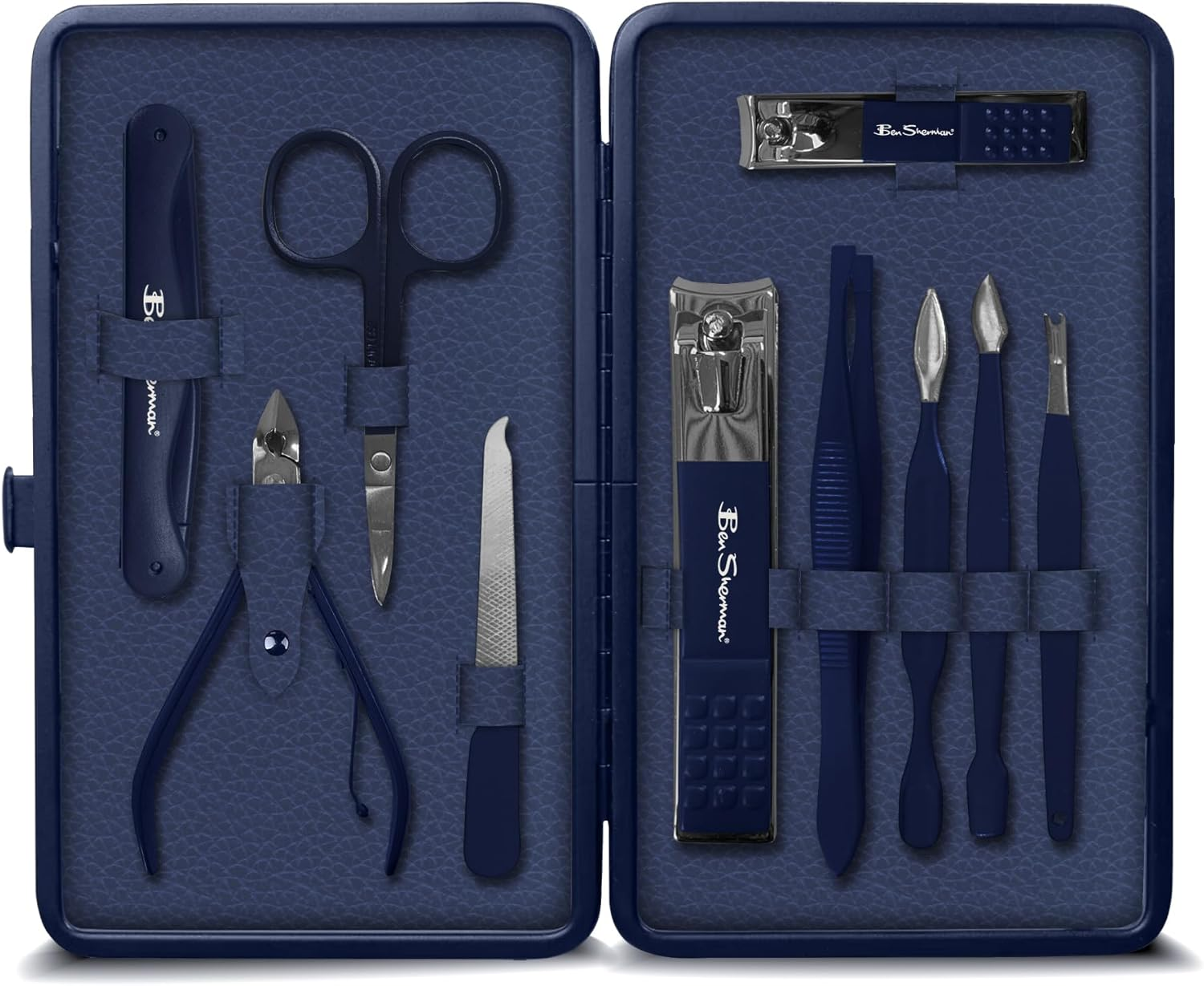 Ben Sherman Nail Clippers for Men Travel Size Nail Clipper Set, 11 Pcs Mens Nail Grooming Kit Includes Nail Clippers, Scissors, Tweezers and Traveling Case image number 3