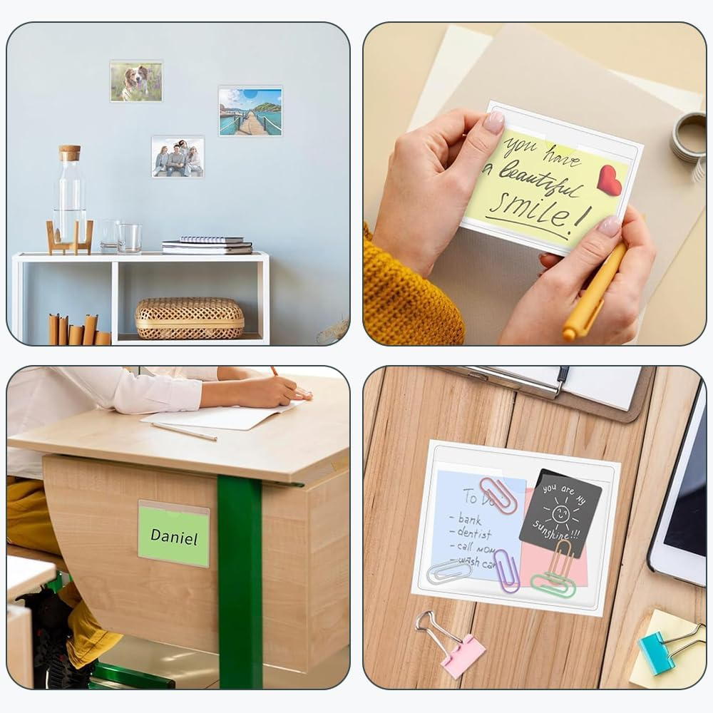 Self-Adhesive Index Card Document Sleeve, 50Pcs Self Adhesive Index Card Document Sleeve,Self-Adhesive Label Holder Card Document Sleeve Label Holder Clear Library Card Holders image number 5