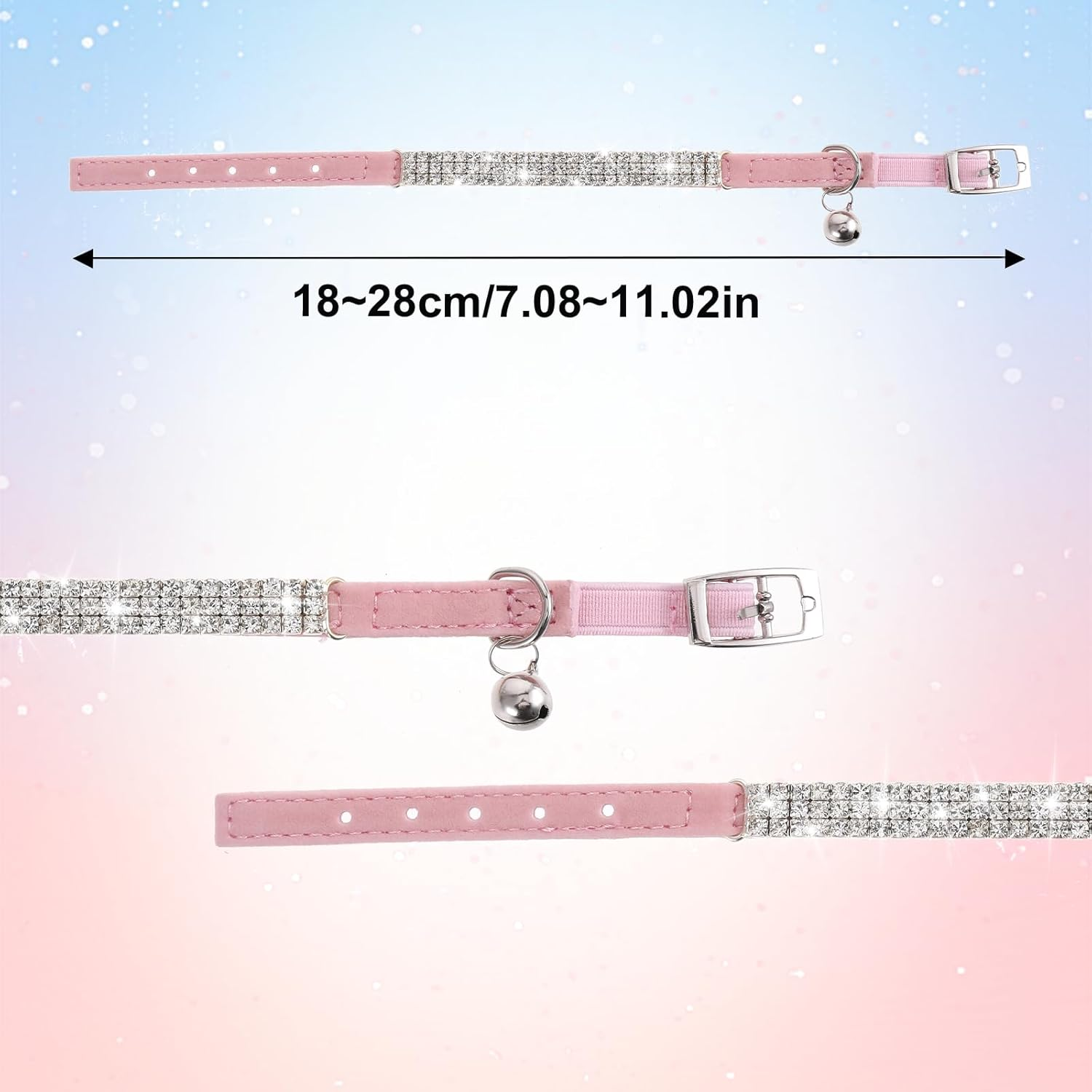 Psyqtsuary Pink Cat Collar with Bell, Rhinestones, Soft Breakaway Collar, Adjustable, Cute Cat Collar, Bling Cat Collar, Cat Accessories, Small Dog and Cat image number 6