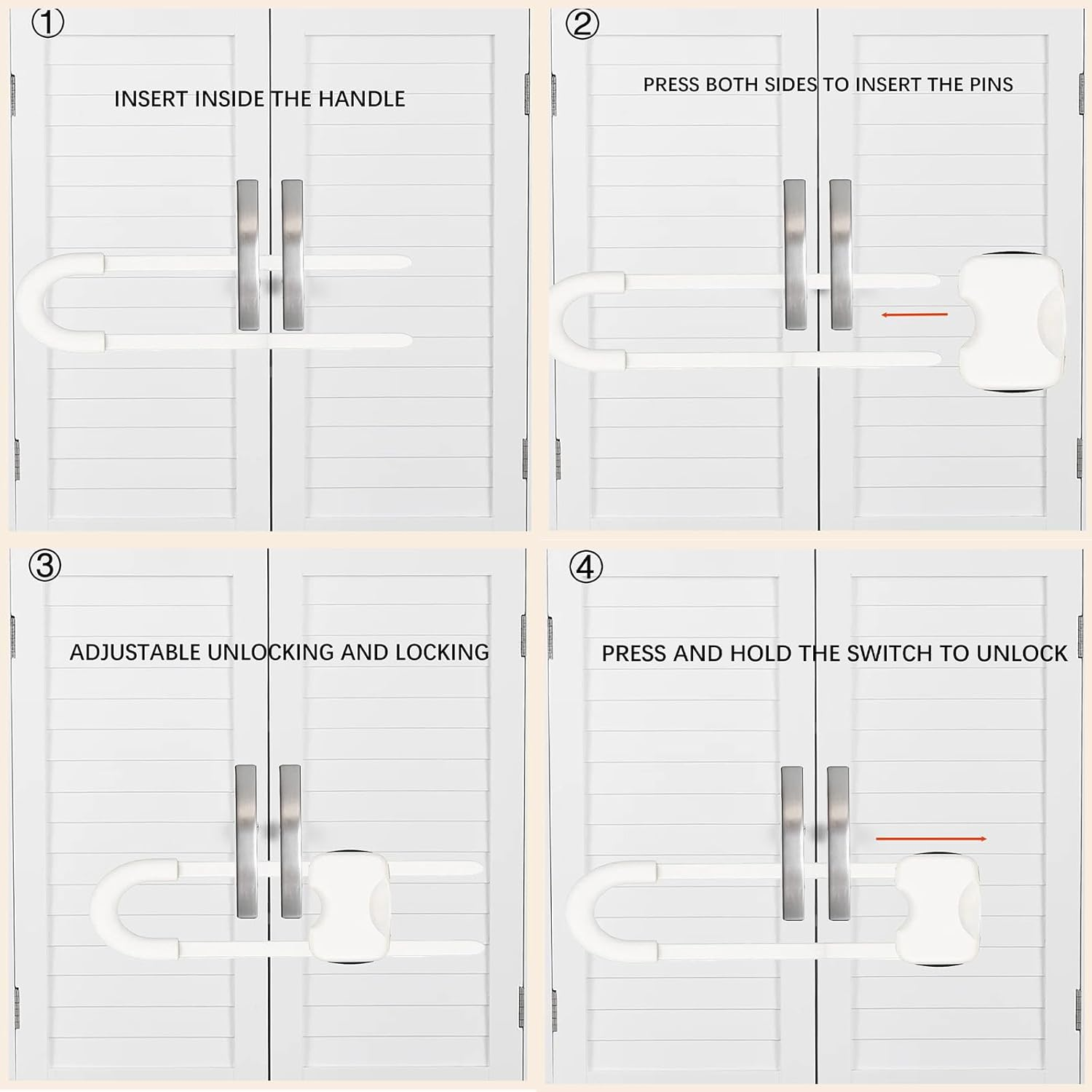 Cabinet Locks for Baby,2 Pack U Shaped Child Proof Cabinet Locks Baby Proofing Cabinets Adjustable Latches for Drawers, Baby Safety Secure Buttons Locks image number 1