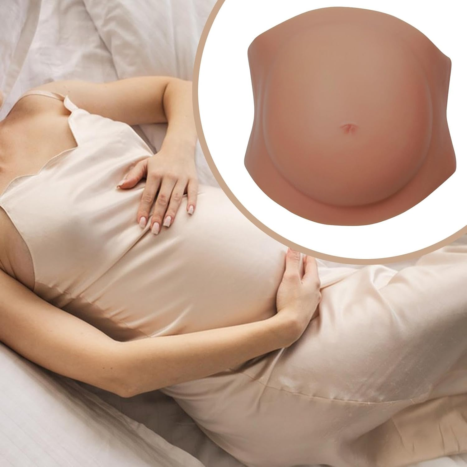 "Abbraccia" Fake Belly Reusable Tummy Silicone Belly for Cosplay Stage Advertising TV Series - Beige image number 6