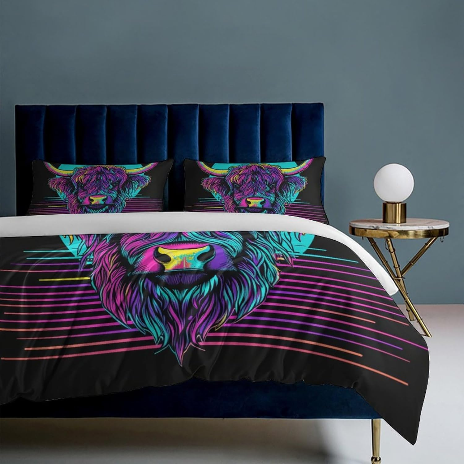 Highland Cow Luxury Duvet Cover Sets Pop Art Comforter Cover with Pillowcases Soft Microfiber Quilt Covers 3Pcs Bedding Set with Hidden Zipper,Queen（210X210Cm） image number 2